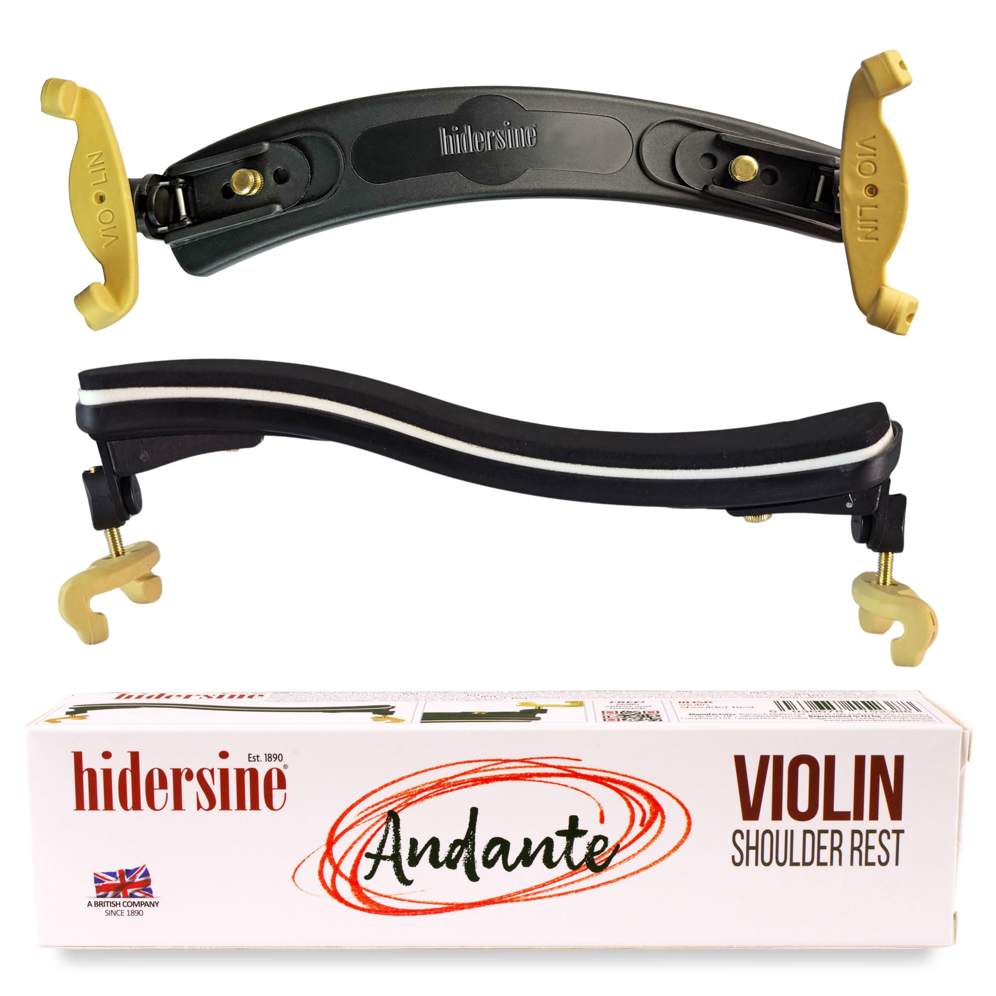 Hidersine ANDANTE Series Épaulière de qualité supérieure pour violons de taille 4/4 et 3/4 – Construction en résine ABS durable – Rembourrage ergonomique en mousse et pieds en caoutchouc – Noir