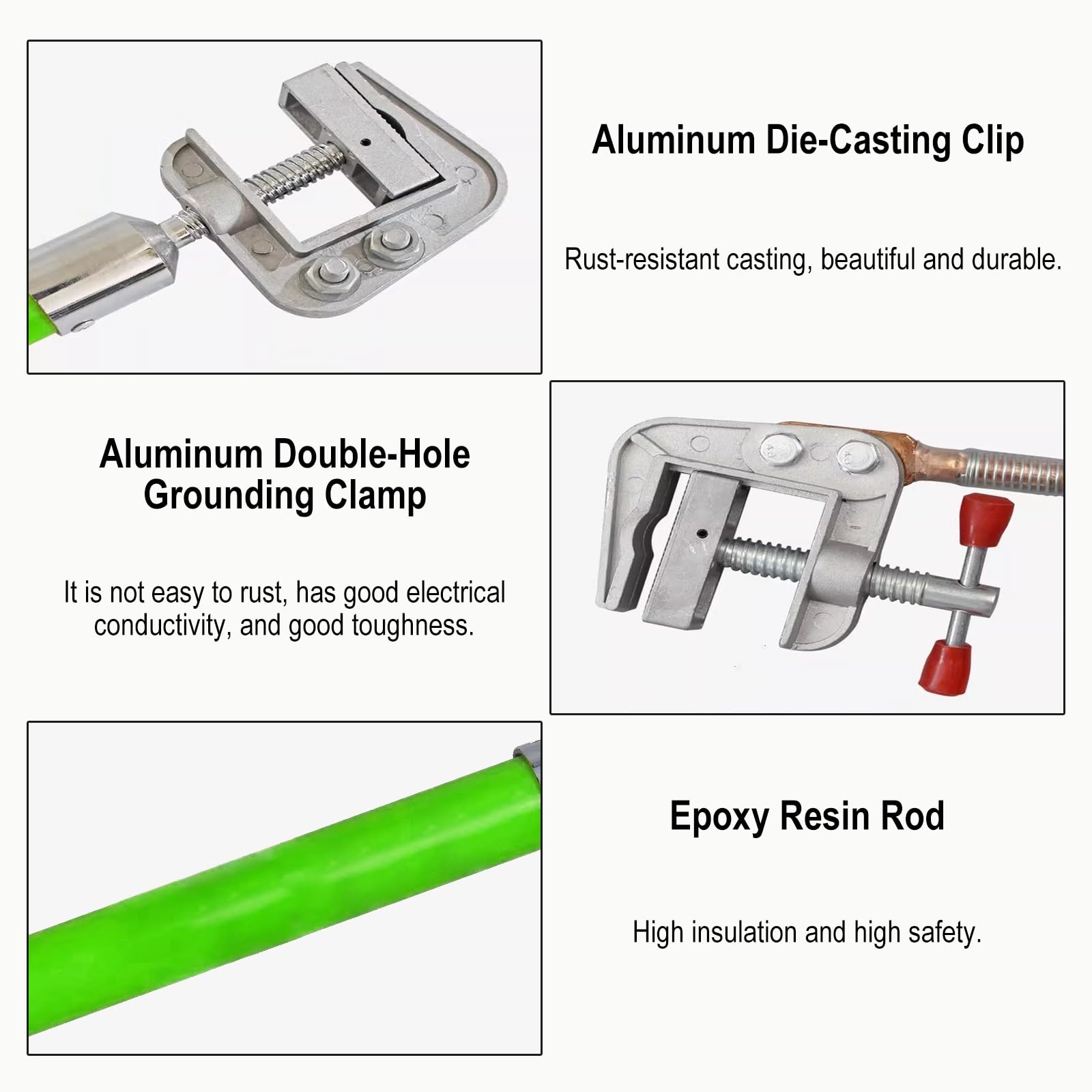 Kit de conexión a tierra de seguridad eléctrica portátil con varillas de conexión a tierra aisladas, alambre de cobre, clip de aluminio y bolsa de almacenamiento para aplicaciones de conexión a tierra