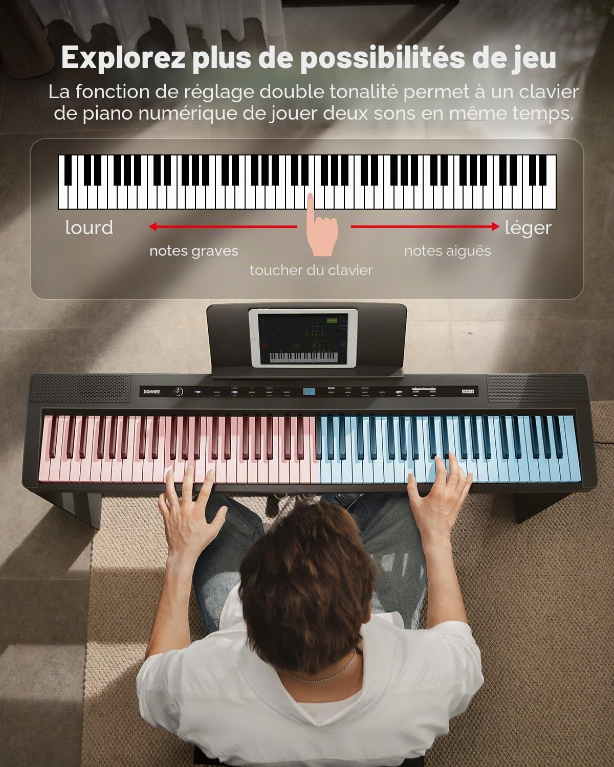 Donner DEP-16A Piano Numérique pour Débutants 88 Touches Taille Réelle, Piano Électrique Portable avec Unité à 3 Pédales