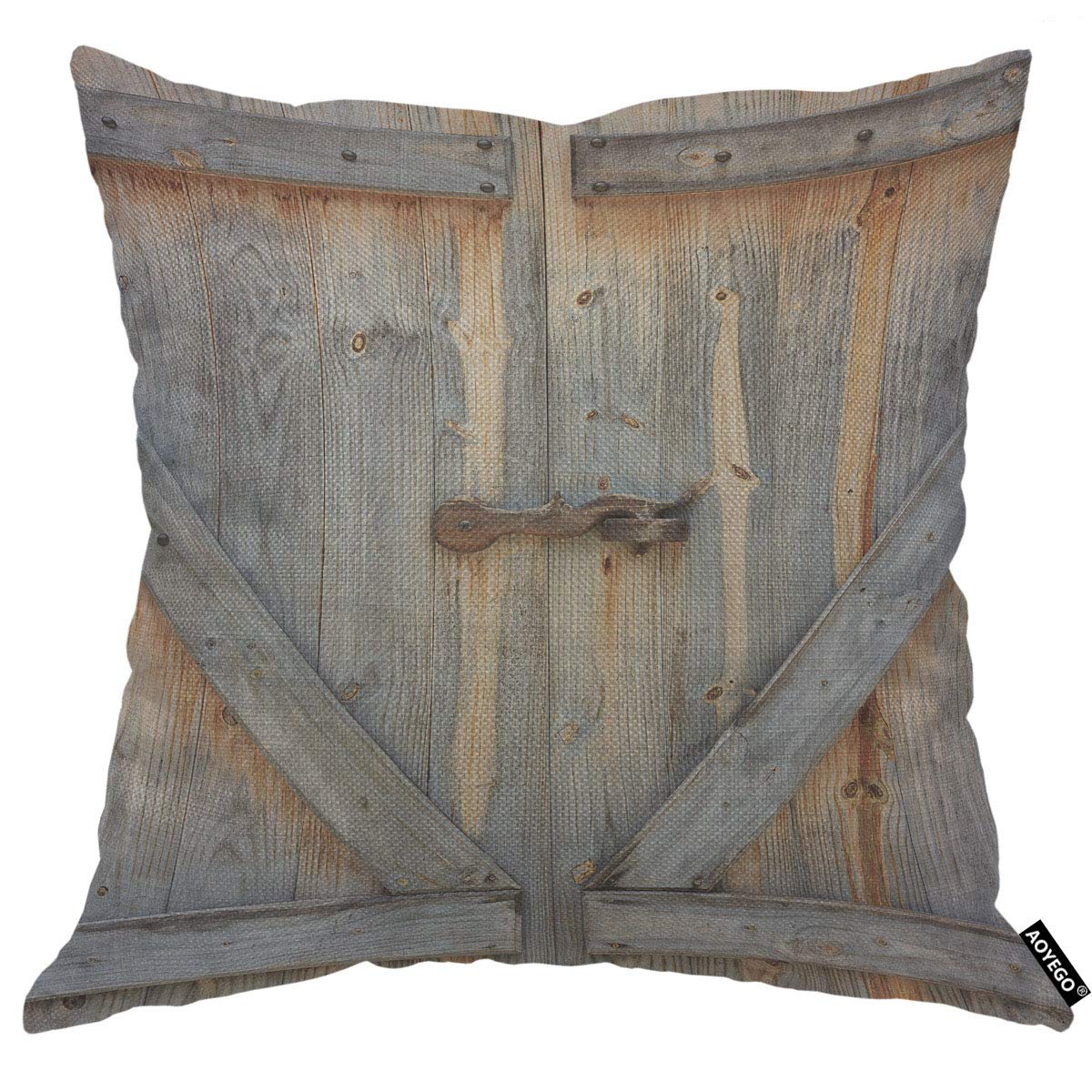 AOYEGO Wooden Door Throw Pillow Cover Weathered Wood Antique Closed Lock Gate Surface Old Rustic Timber Pillow Case 18x18 Inch Decorative Men Women Boy Girl Room Cushion Cover for Home Couch Bed