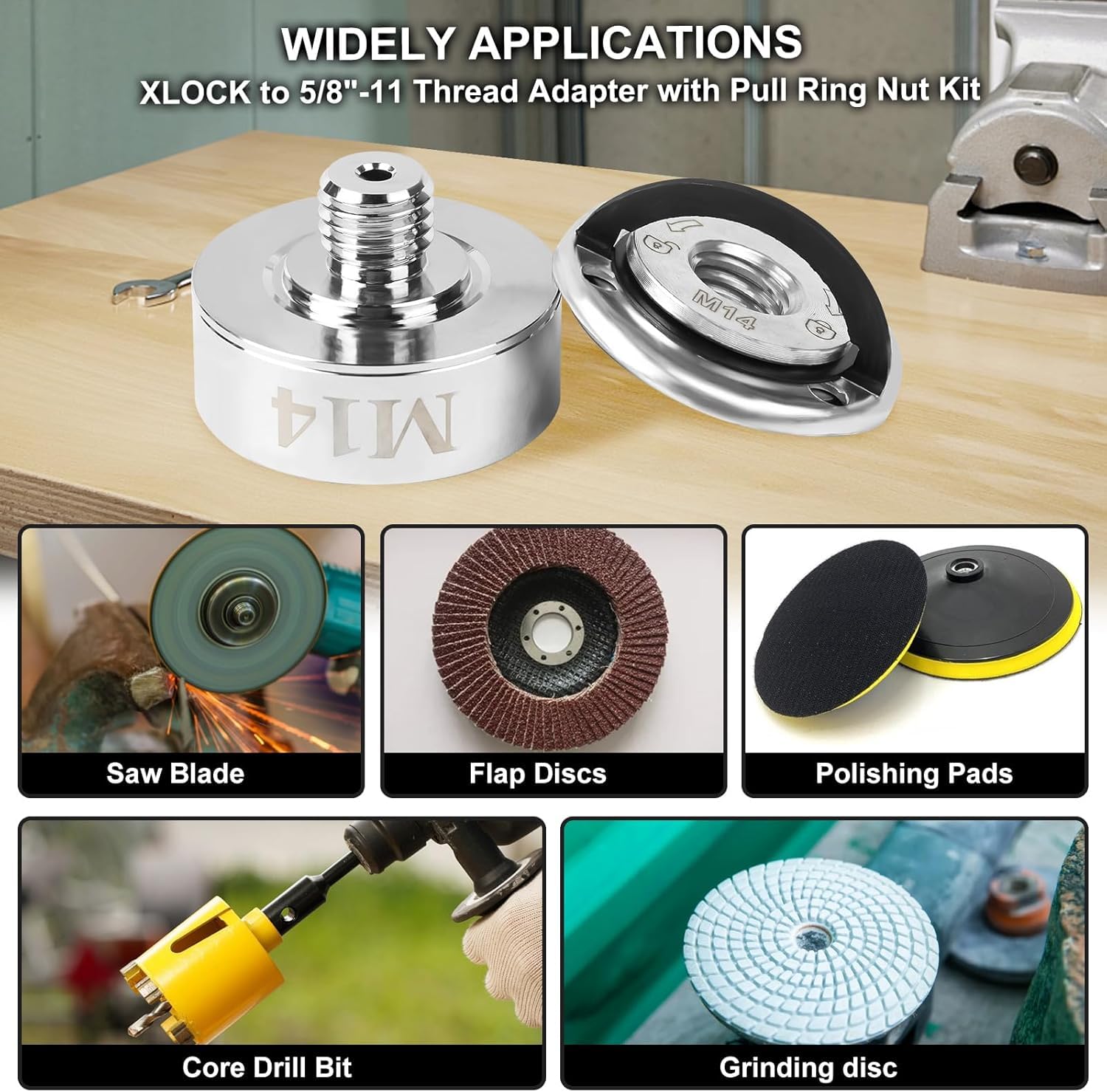 Adaptador X-LOCK a M14, compatible con discos de corte XLOCK para amoladora angular, tuerca de brida para amoladora angular, tuerca de sujeción rápida para amoladora angular