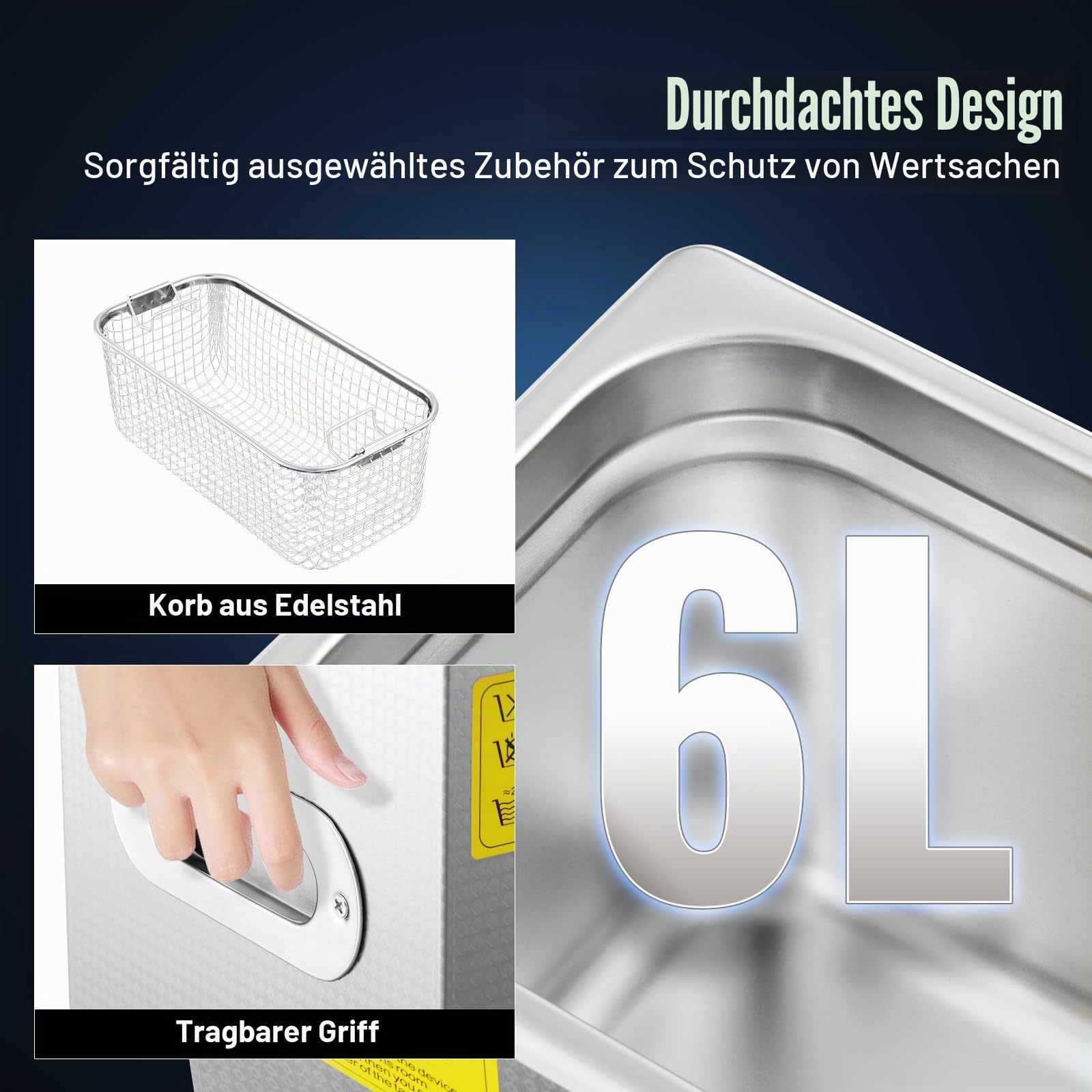 VEVOR Ultraschallreiniger 6L reiniger ultraschallgerät Ultraschallreinigungsgerät Ultrasonic Cleaner mit Heizung Digital Timer for glasses Jewellery False Teeth Coins etc