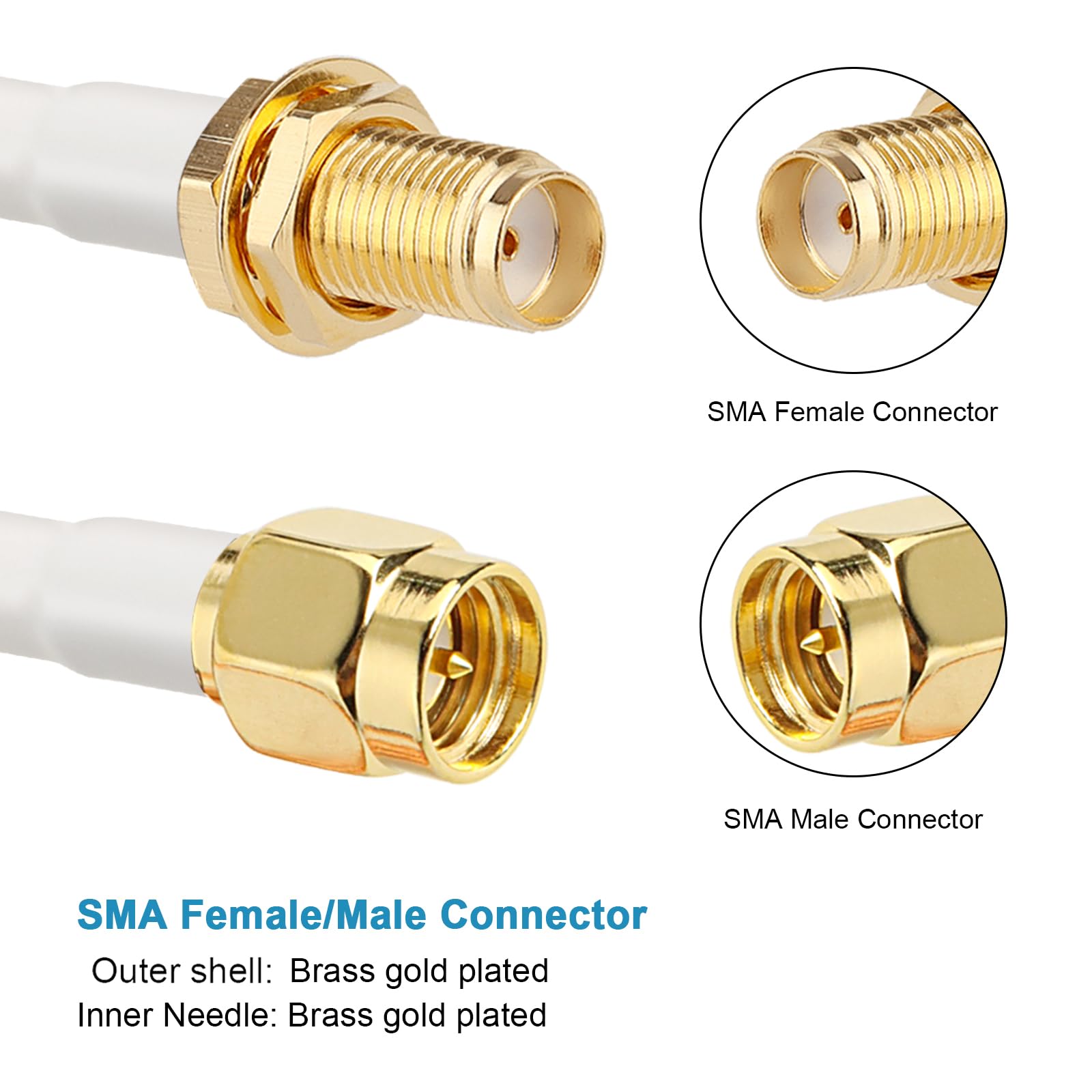 MOOKEERF Câble d'extension SMA – Câble coaxial SMA mâle vers SMA femelle ultra faible perte Quad-KMR195 avec connecteur SMA pour routeurs cellulaires 5G, passerelles, points d'accès
