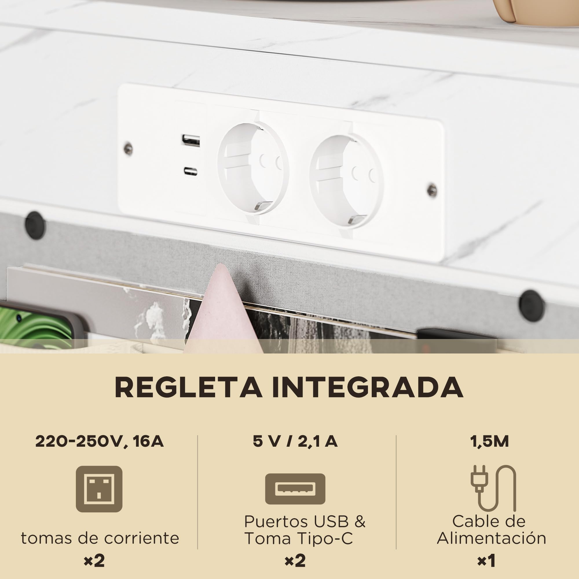 HOMCOM Mesa Auxiliar con Estación de Carga Mesa para Sofá con 2 Puertos USB 1 Puerto USB-C y Bolsillo Organizador Mesita Auxiliar para Salón Dormitorio Blanco