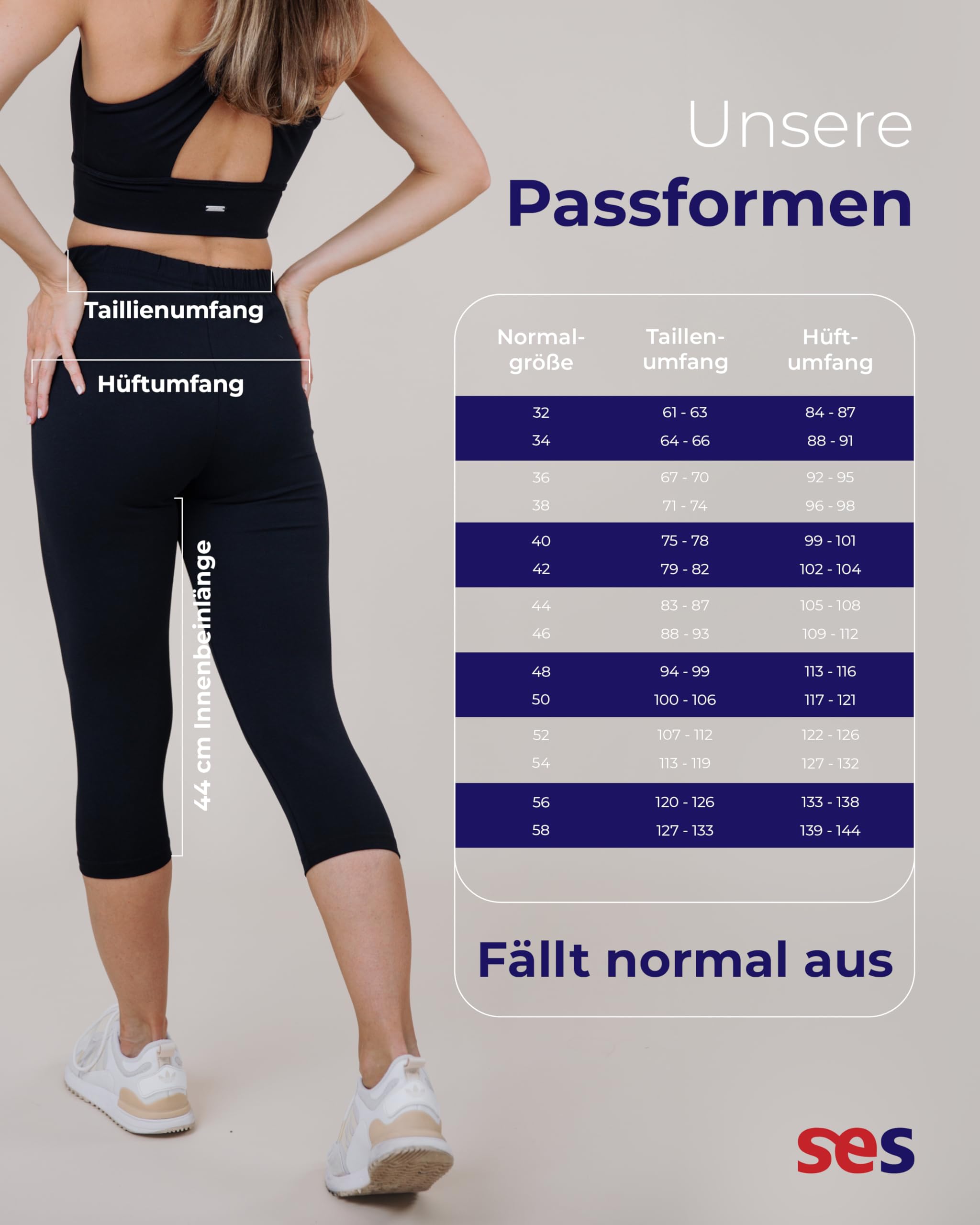 SES Legginsy damskie Capri 3/4, 2 sztuki, bawełna