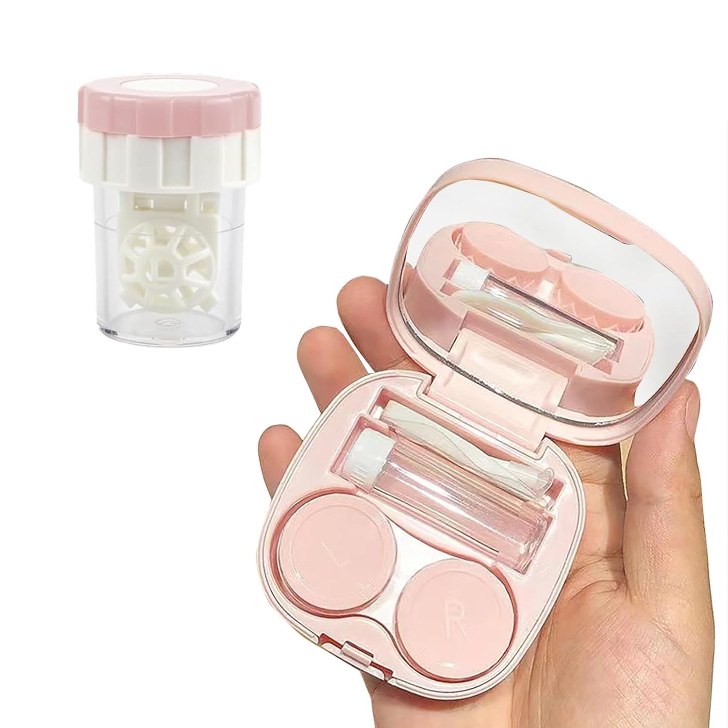 Contact Lens Case with Cleaner Washer Portable Contact Lens Travel Kit with Mirror Remover Tool Tweezers Solution Bottle