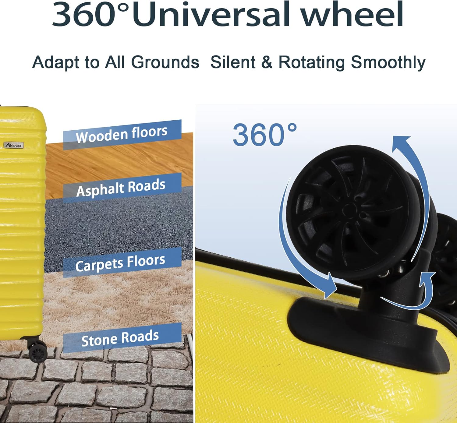 Luggage Sets 3 Piece(20/24/28)-Suitcase Set- Luggage with Wheels-PC + ABS Durable Lightweight Rotating hardshell suitcase 5PCS(Yellow) - Image 6