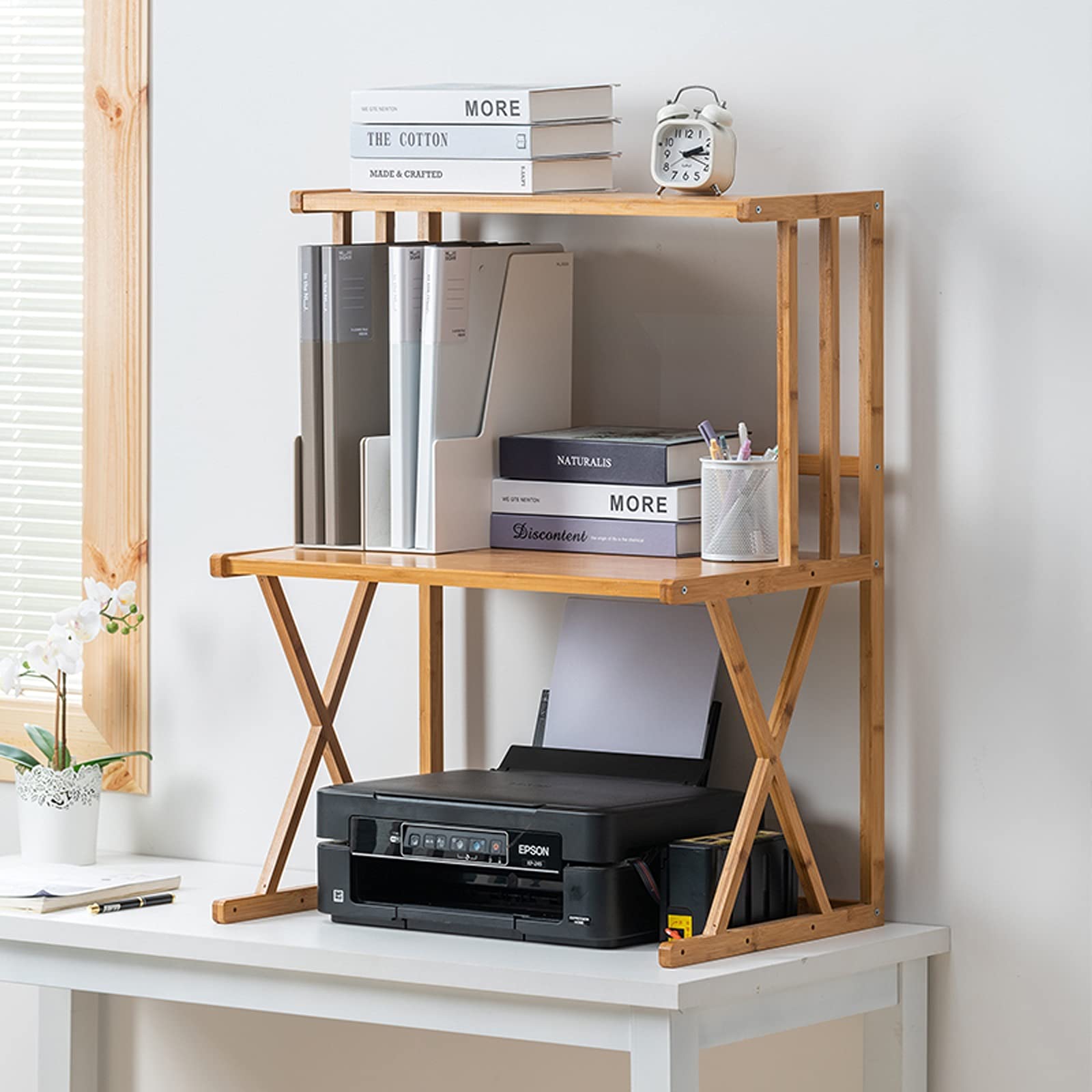 podstawa drukarki Stojak drukarki Stojak z 2 poziomą Półka do przechowywania Kuchnia Półka stołowa z biurem przechowywania Home Desktop Desk Stand Drukarka Organizacja Bambusa Podstawka na biurko