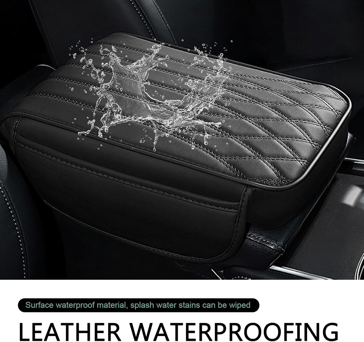 MLY 1 PC Car Center Console Cover, Durable Leather Memory Foam Armrest Cushion Pad with Height Booster, Anti-Scratch Center Console Protector, Universal Fit Organizer Accessory for Most Cars (Black)