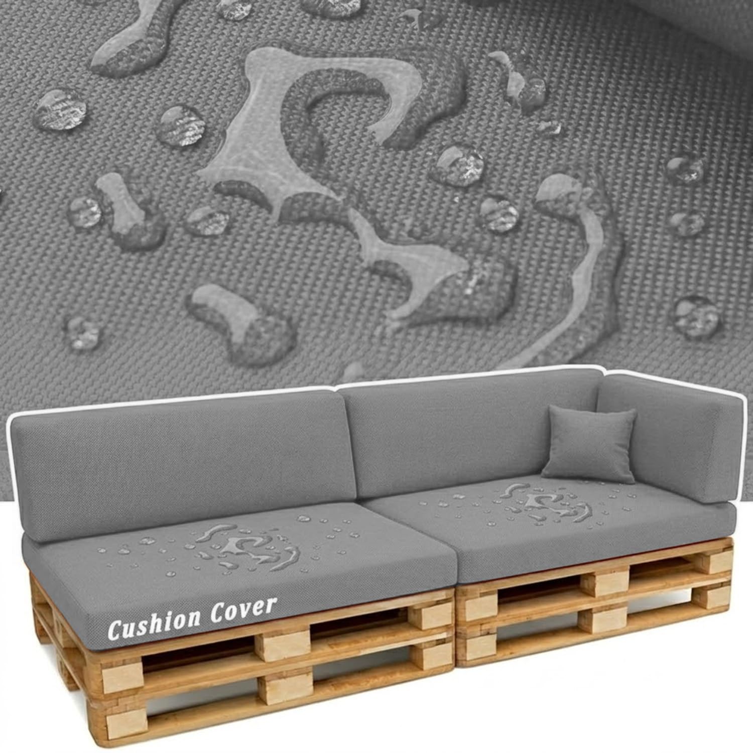 Fundas para Cojines de Palets 120×80 60×40 120×60 120×40 Exterior, Reemplazo Impermeable para Sofá de Jardín con Base Antideslizante y Cremallera (A Medida)(Gris,Seat 80x120x15cm)