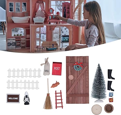 Miniatura 4 de Decoración de puertas de hadas de elfo de Navidad, hecho a mano, exquisito y colorido kit de puerta de casa de muñecas de madera en miniatura para