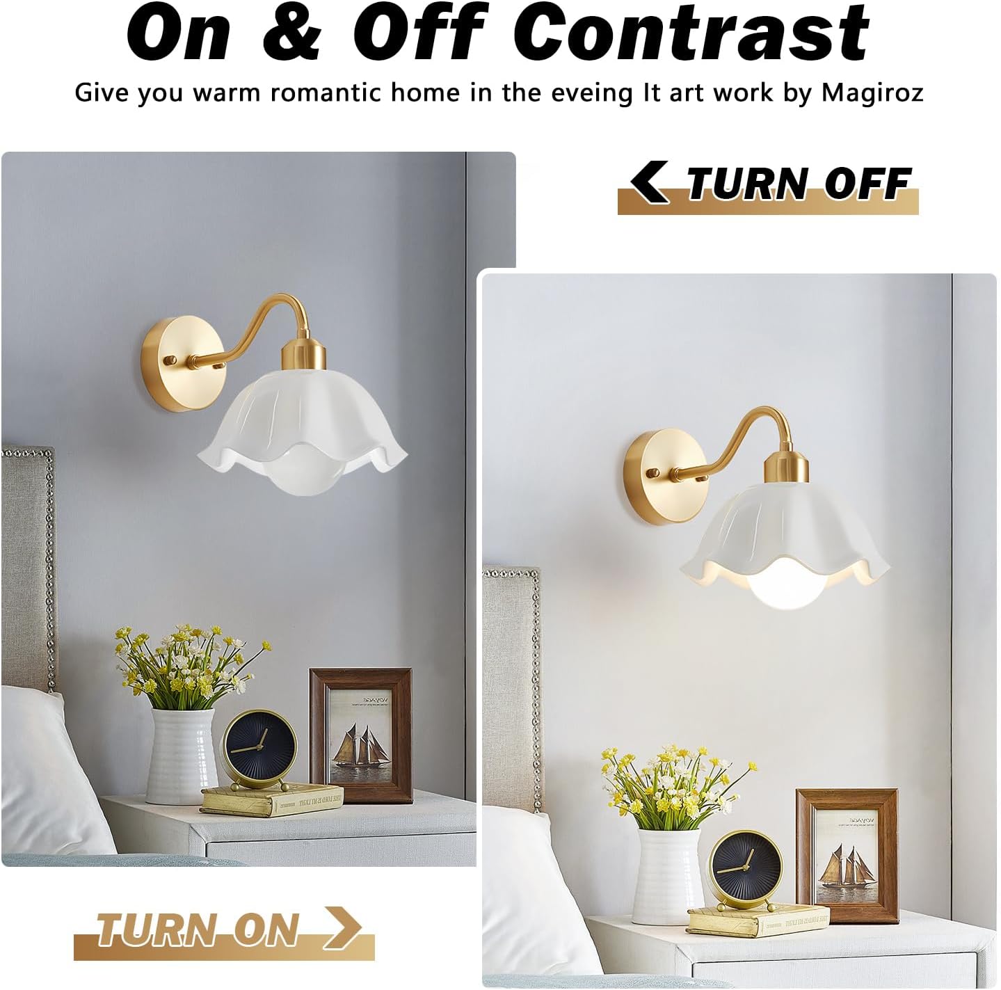 Gold Wall Sconces Set of Two Vintage Industrial Wall Lights Modern Farmhouse Sconces Wall Lighting Indoor Wall Mount Light Fixture with White Glass Lampshade Hardwire Wall Lamp MWL02-2B