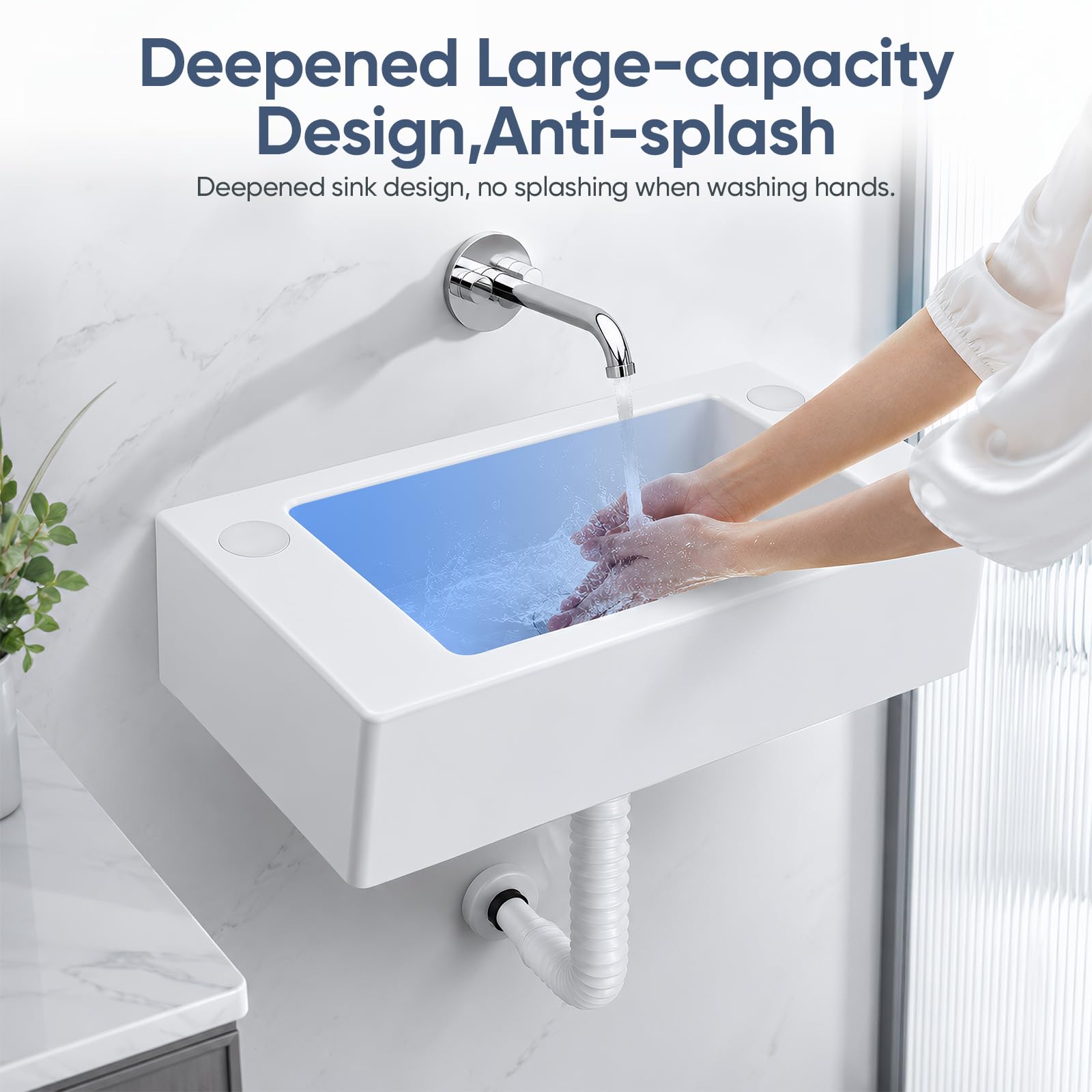 Lavabo, 40x20x11cm Lavabo plástico una sola cubeta con Tubería drenaje