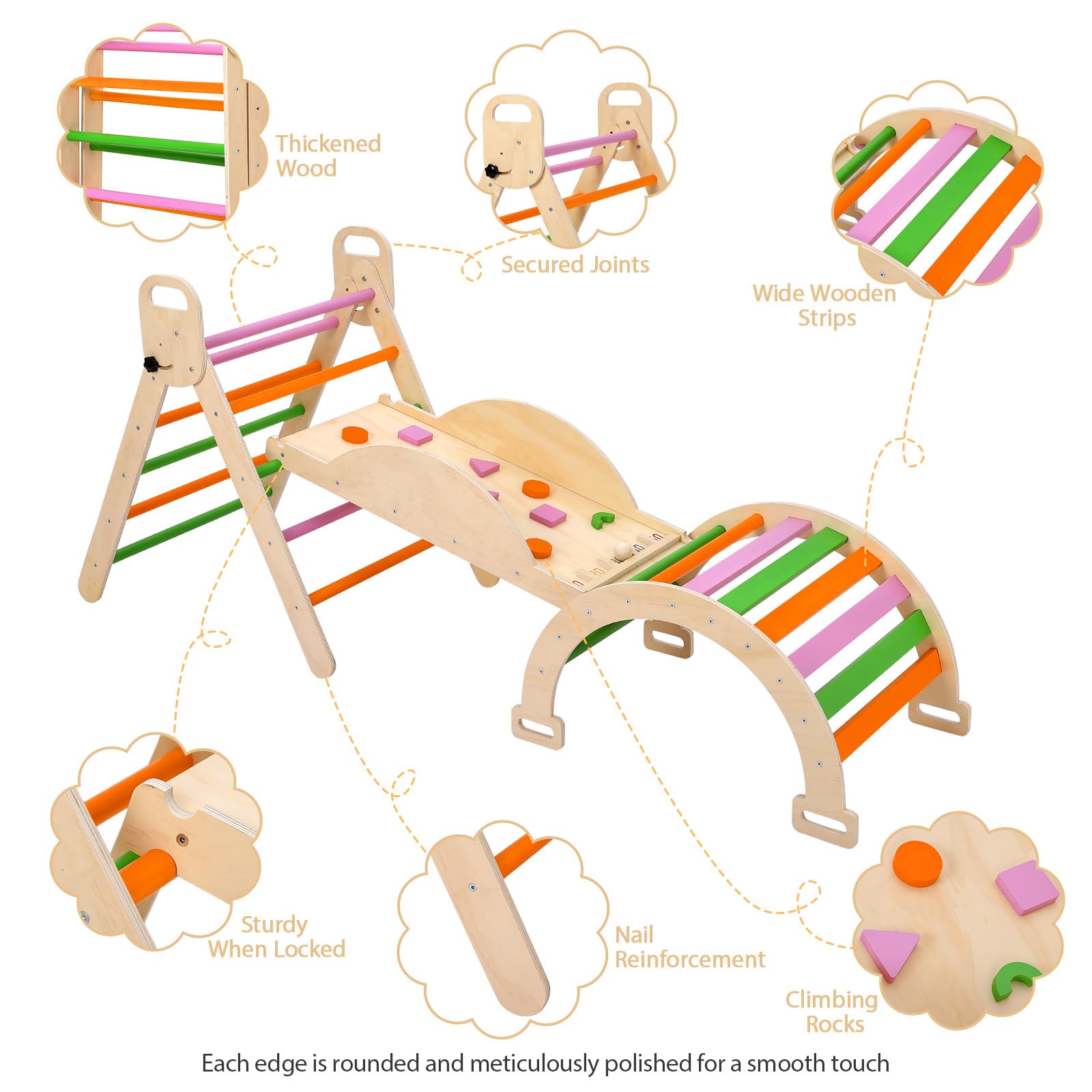 GarveeLife 9-in-1 Montessori Kletterdreieck Set Mit Rutsche, Schaukelbogen | Leiter, Pinball-Spiel Und Wippe, Holz Klettergerüst Für Babys & Kleinkinder, Indoor Spielgerät, Faltbar & Sicher Holzset