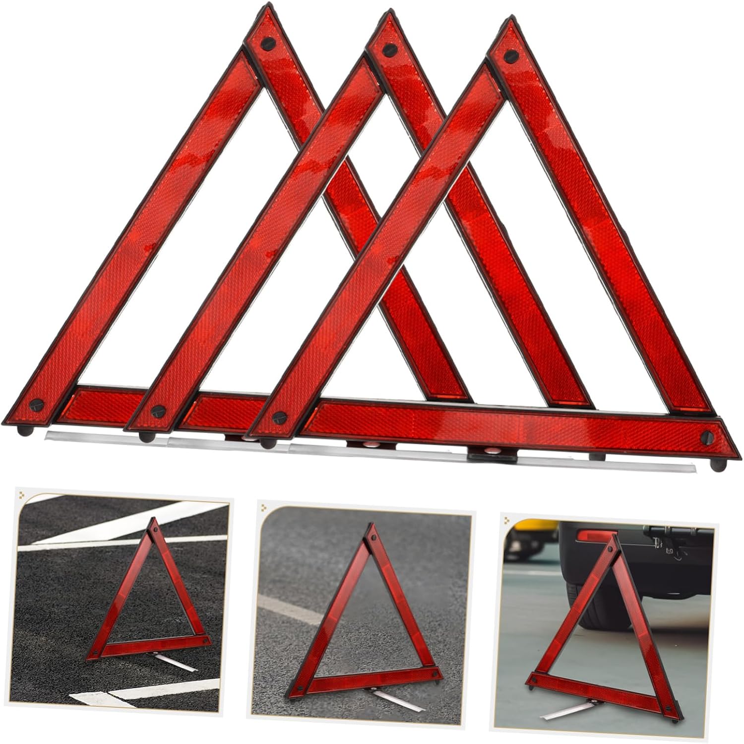 Road Reflective Triangles 3 Pack Car Safety Warning Triangle Kit Portable Foldable Roadside Sign
