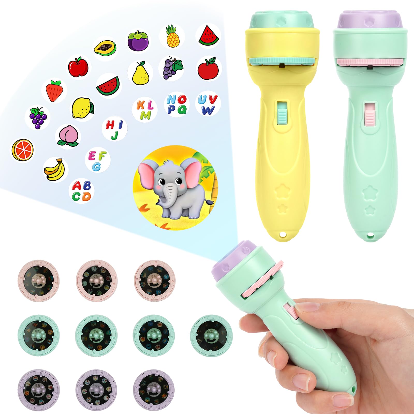 HOTUT Torch and Projector, 2pcs Torch Light and Projector with 20 Discs160 Images, Children's Projector Torches, Kids Night Light Torches, Plastic Flashlight Toy Gift for Toddler and Age 3+ Years