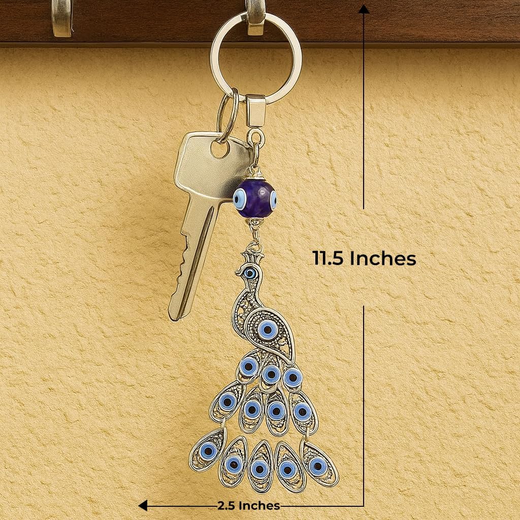 Peacock Evil Eye Nazar Battu Keychain for Protection and Prosperity | Good Luck Charm and Prosperity at Office and Home Decor (11.5 inch.)
