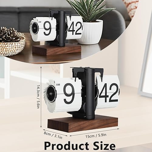 Miniatura 3 de Reloj de escritorio abatible, reloj de mesa retro vintage, reloj de mesa de escritorio digital con números grandes, base de madera para sala de