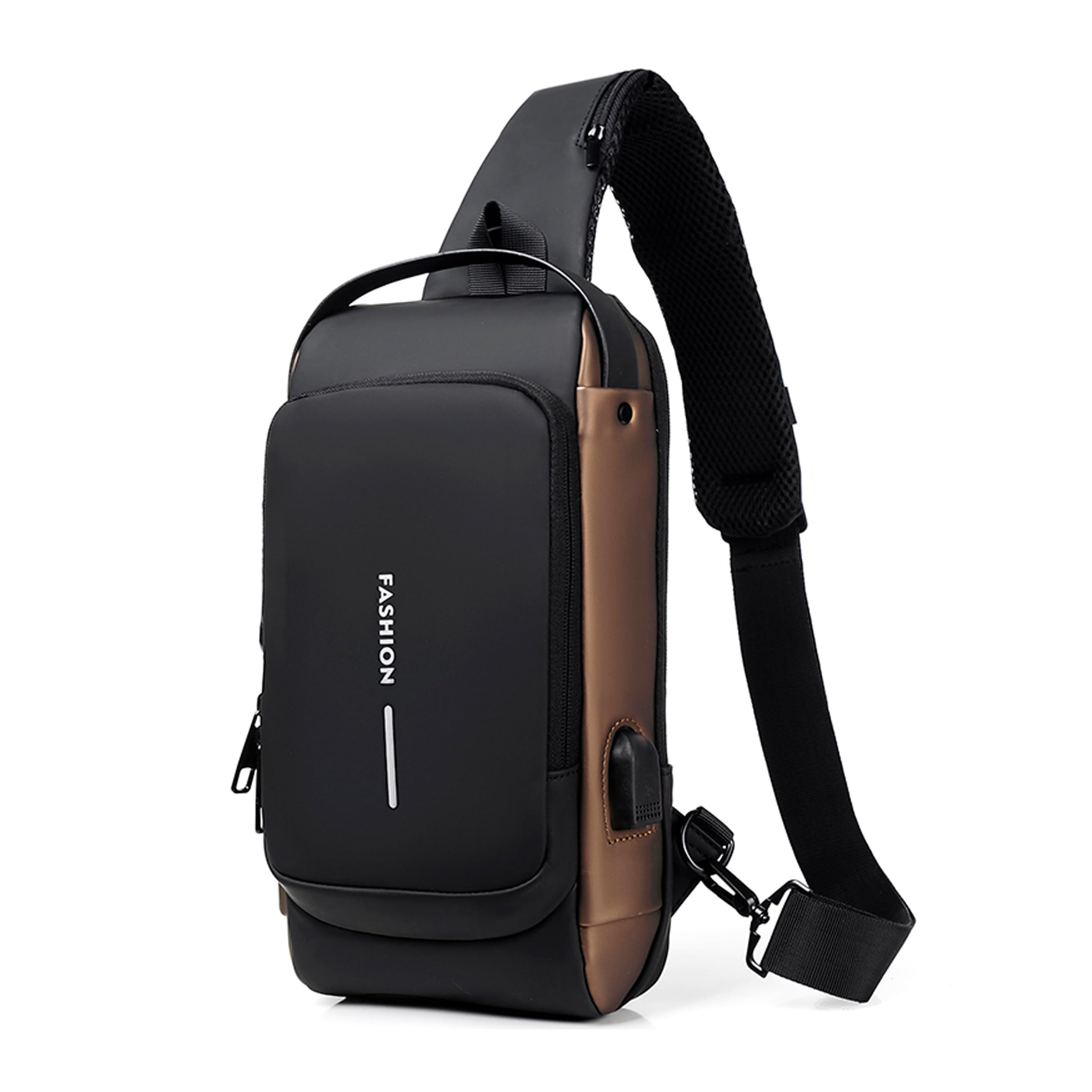 Mountain Land Crossbody Sling Bag Chest Backpack for Men Waterproof Lightweight Casual Shoulder Backpack Bag with USB Charging Port and Anti-theft Lock for for Daily Work Travel Black