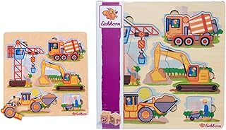 Eichhorn Construction Vehicles Puzzle with 12 Pieces, Ideal for Small Builders from 2 Years, Colourful Motifs to Promote Fine Motor Skills, 22.5 x 22.5 cm, Made from 100% FSC Certified Poplar Plywood