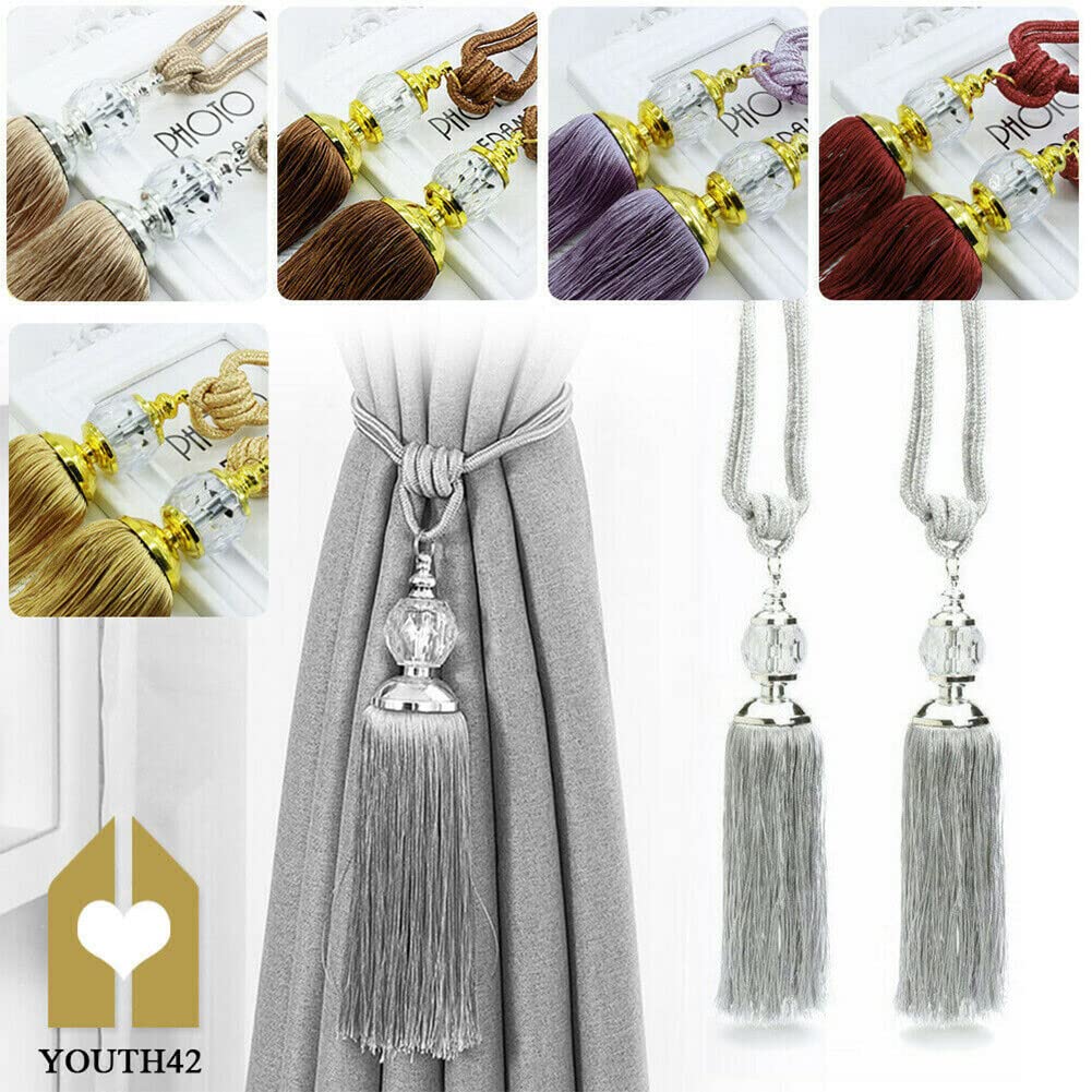 Vorhänge tragen. 2PCS Luxus Vorhang Holdbacks Seil Krawatte Rücken Quaste Raffhalter Perlen Ball Decor Paar(Burgundy)