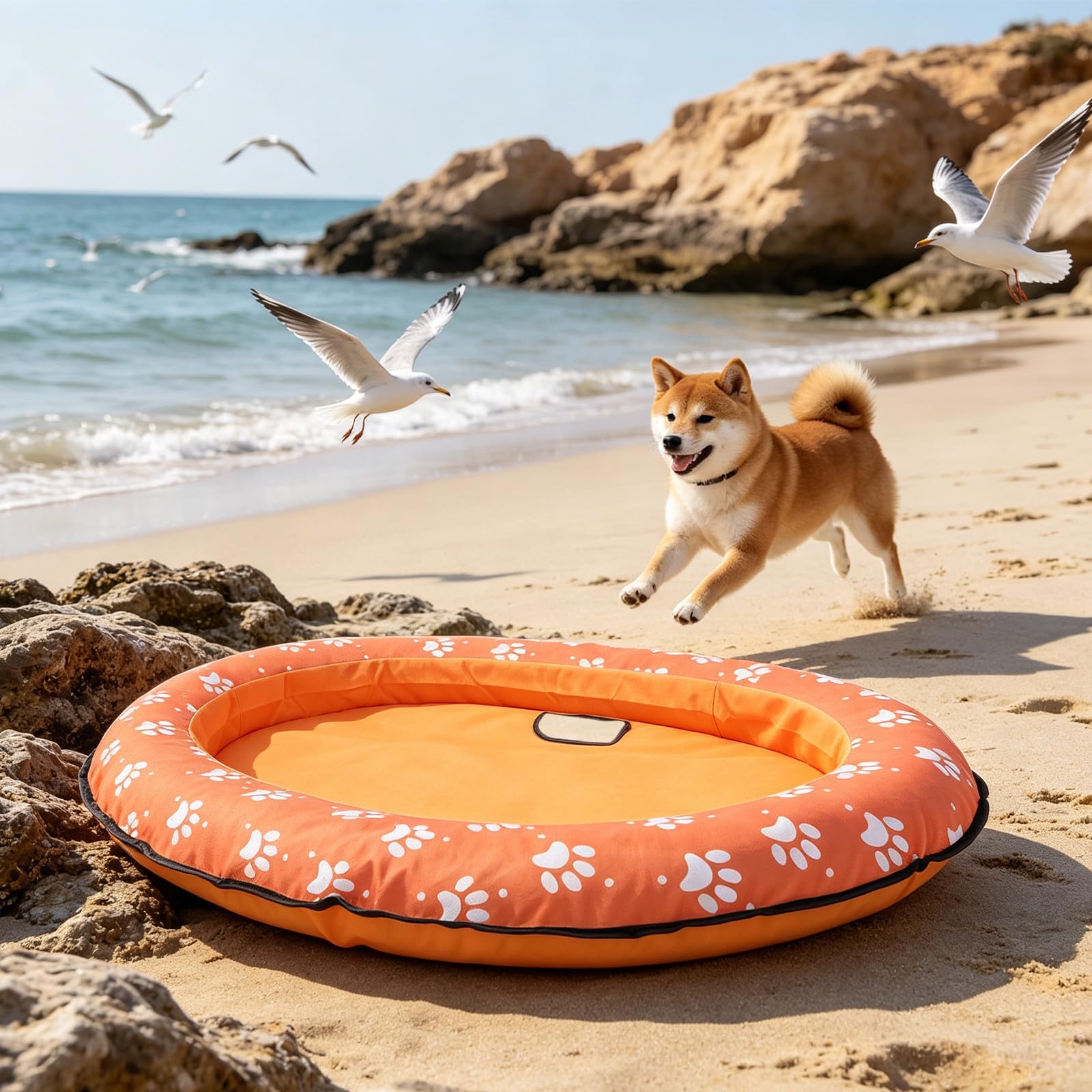 Kleine Hunde-Pool-Schwimmmatte - 96 x 65 cm aufblasbare Hunde-Schwimminsel für Pool - Sommer-Schwimmmatte, Schwimmspielzeug für Strand, See, Fluss (Orange)