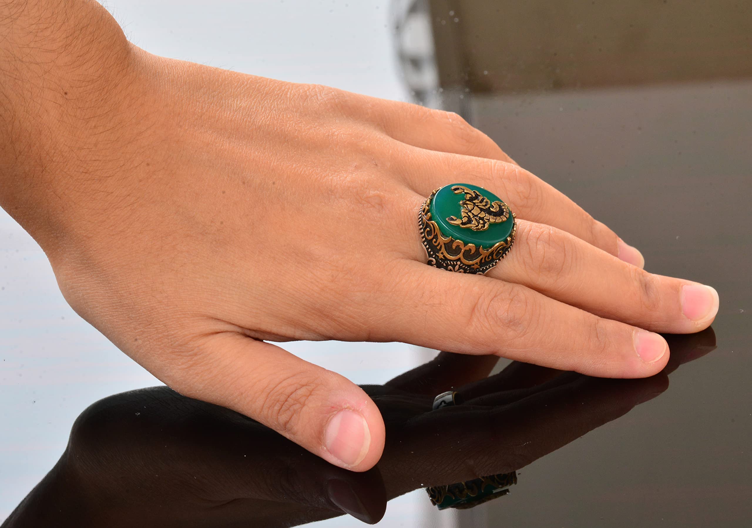 Bague en argent sterling 925 K pour homme, bague symboles, pierre d'agate verte