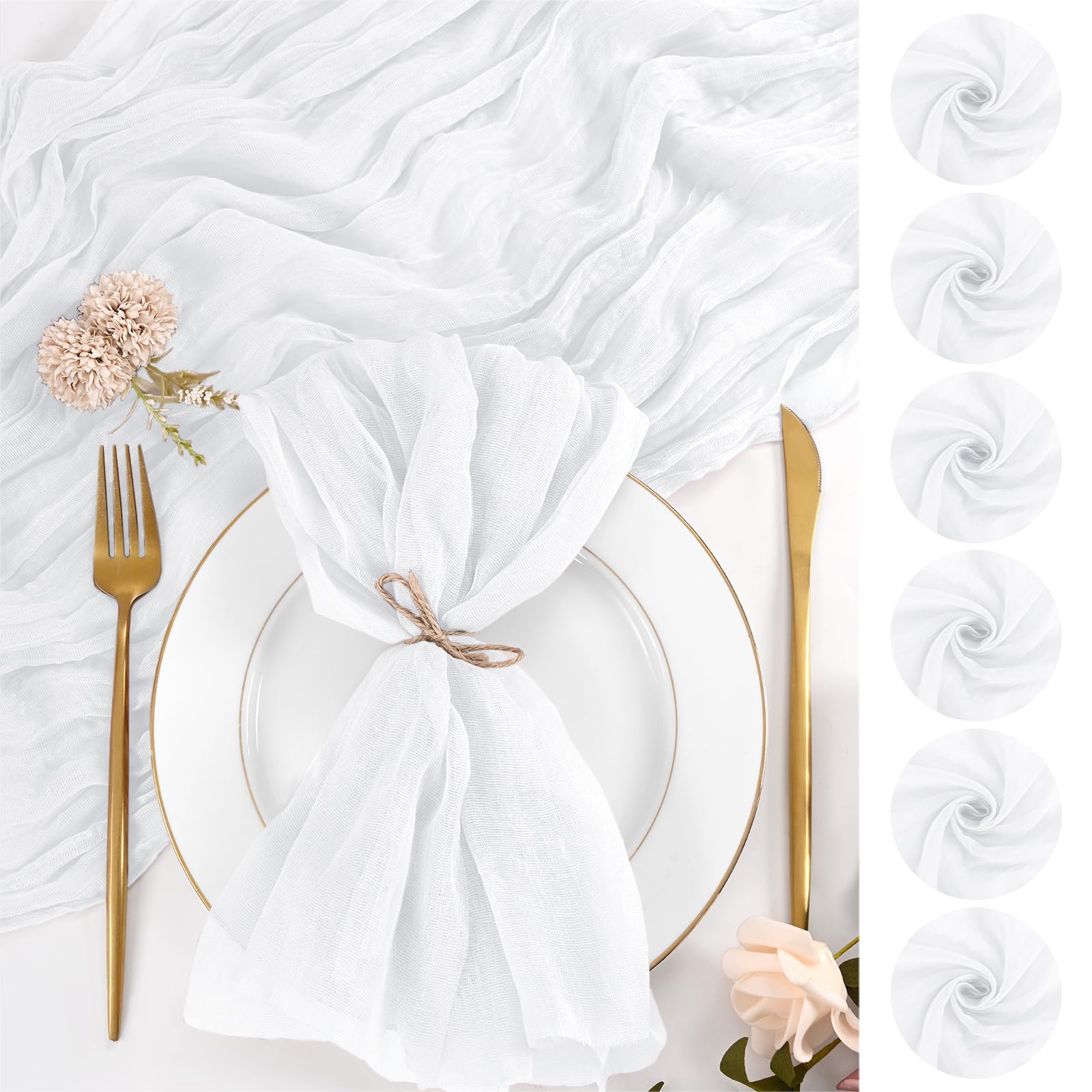 24 Pcs White Cheesecloth Napkins 50x50 CM Cloth Napkins Bulk Rustic Boho Gauze Dinner Napkin Cloth Washable Table Napkin for Wedding Party Bridal Baby Shower Table Decor