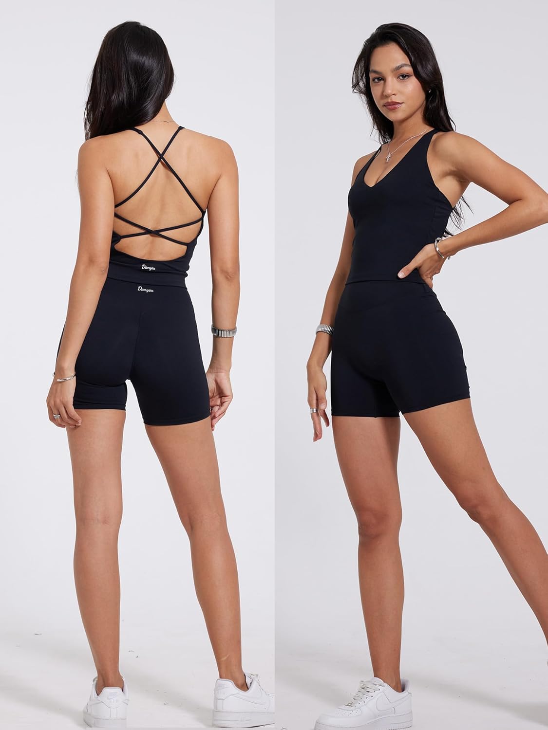 Danysu Sculpt Workout Tank Tops Women Backless Longline Sports Bras Strappy Padded Yoga Top - Image 7