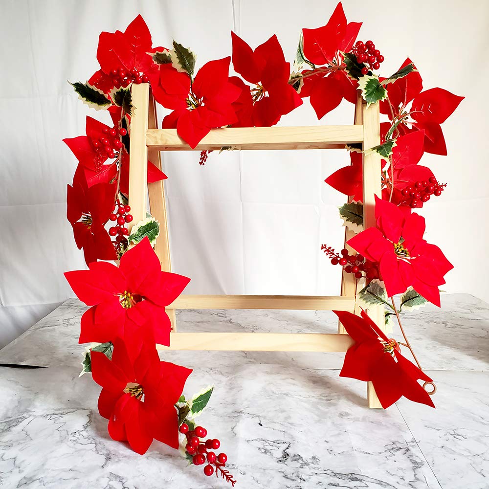 TRvancat Artificial Red Poinsettia Garland 6FT, with Berry Garland and Green Leaves for Christmas Party Home Decor