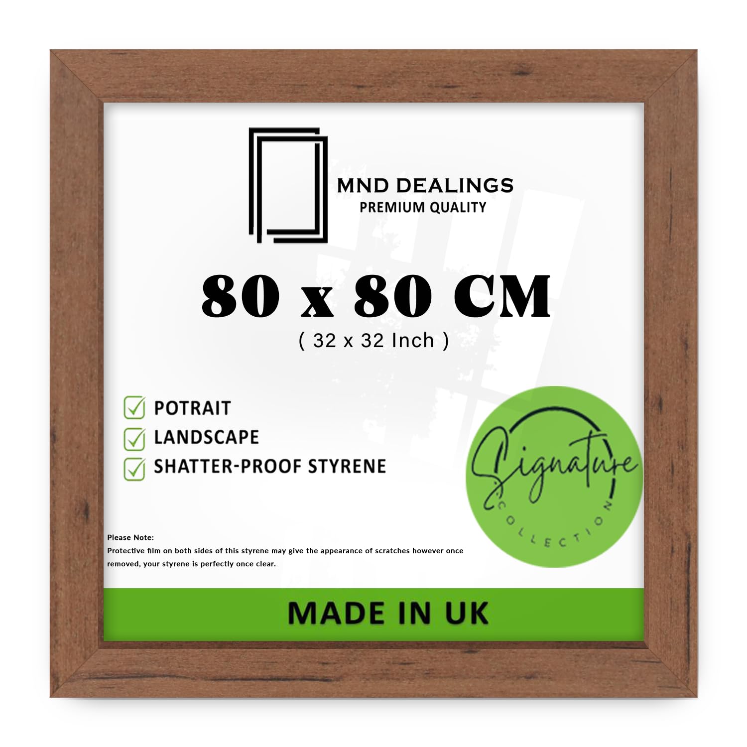 MND Dealings | Professional (80 x 80 CM) Poster Frame Walnut |Clear Perspex | 800 x 800 mm for Landscape/Portrait Orientation |Wall Décor 80 x 80 cm - [ Walnut ]