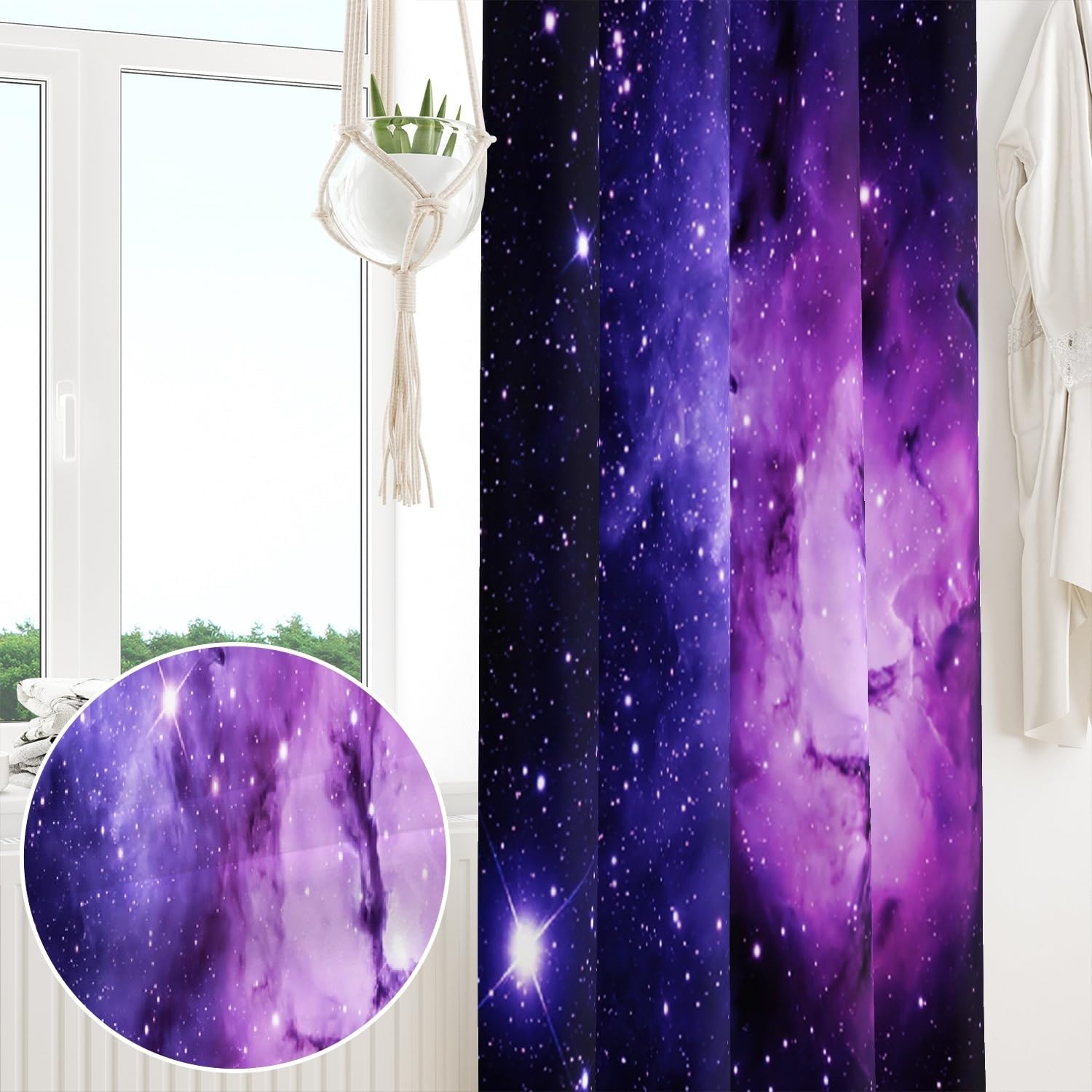 135x245cm Cortina con ojales Galaxy para dormitorio infantil Espacio Nebulosa Púrpura Cielo Estrellado Fantasía Separadores de ambientes Cortinas para ventanas Sala de estar,1 panel individual