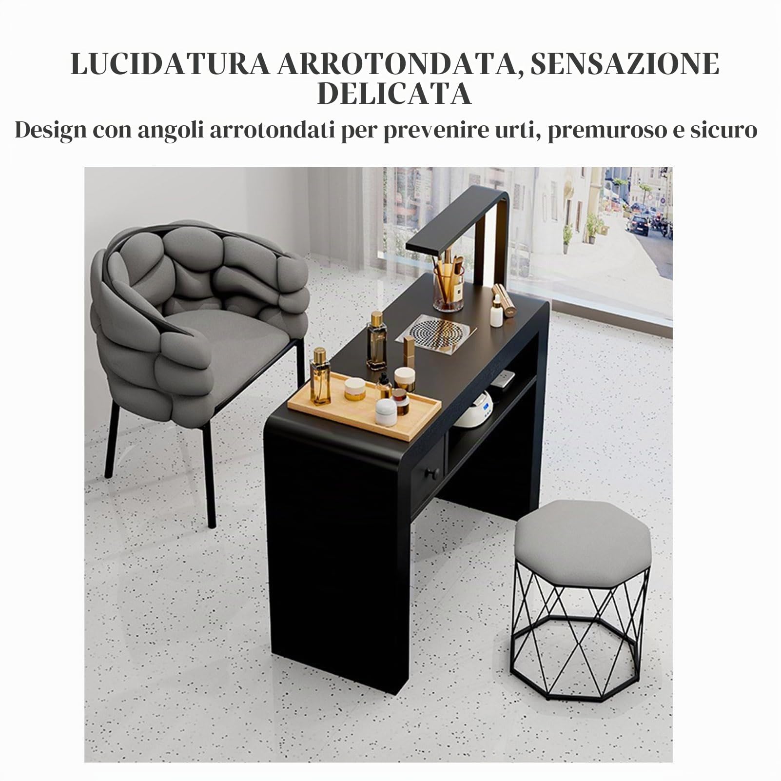 Tavolo manicure moderno, stazione tavolo unghie cassettiera mobile con aspiratore elettrico per polvere,Scrivania per onicotecnica Postazione di lavoro per nail art per salone di bellezza e spa