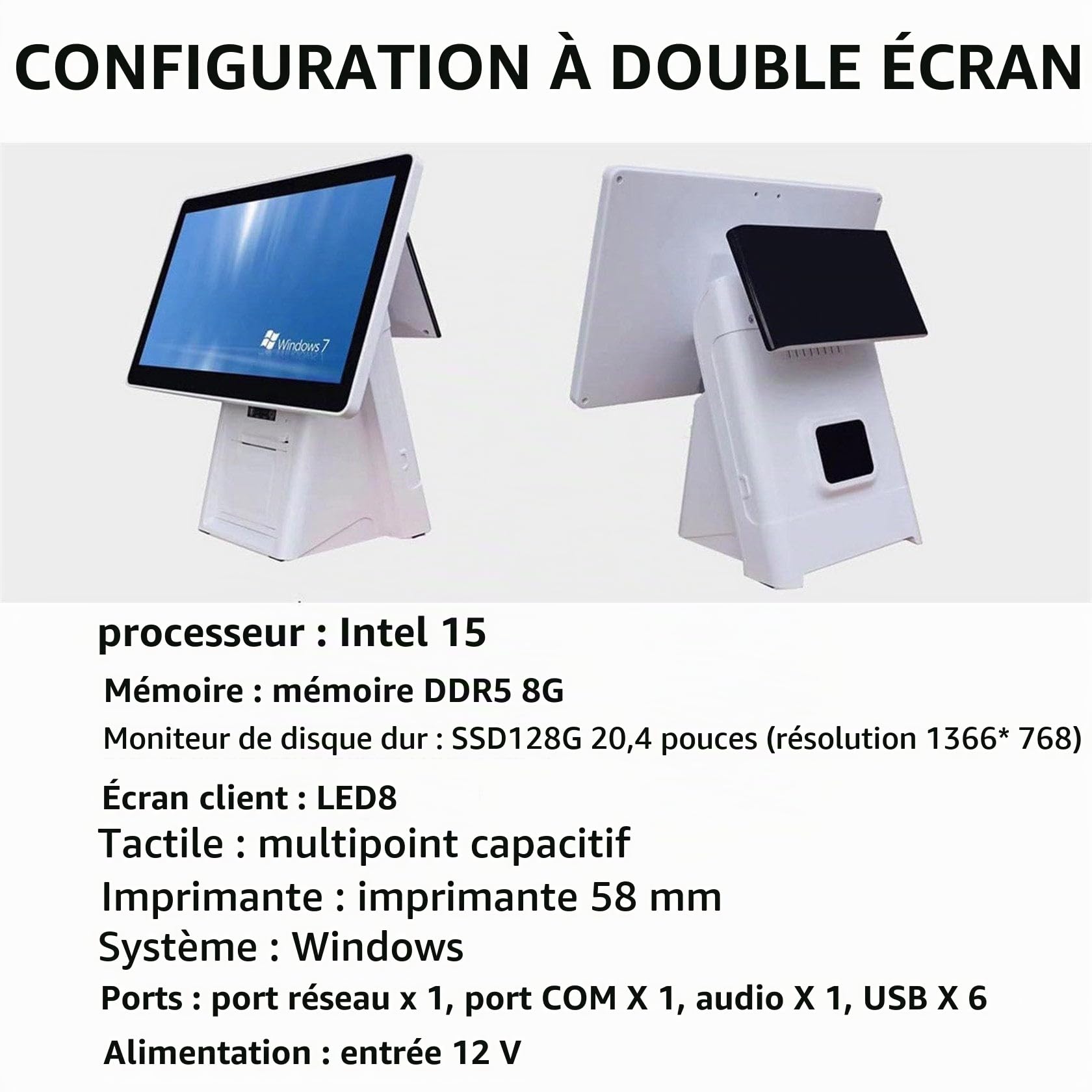 SystèMe POS, Caisse Enregistreuse POS, Caisse Enregistreuse avec ÉCran Tactile 20.4", 8 Go de Ram, 128 Go de Ssd, Windows, pour Petites Entreprises et Restaurants