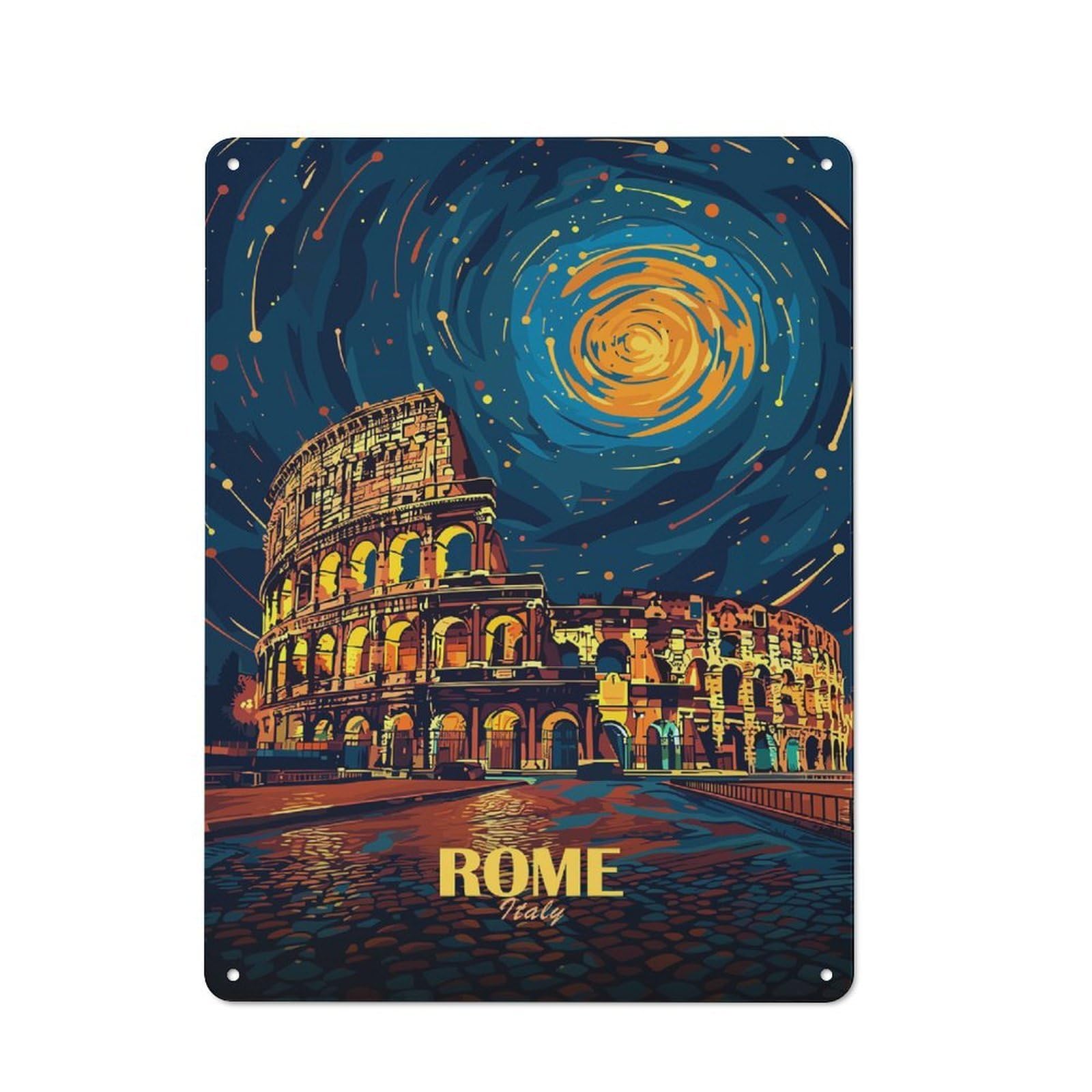 Rome Colosseum Italy Night Art Retro Metal Wall Decor 40x30cm, Vintage Metal Sign for Cafe, Pub, Workshop Or Home Bar