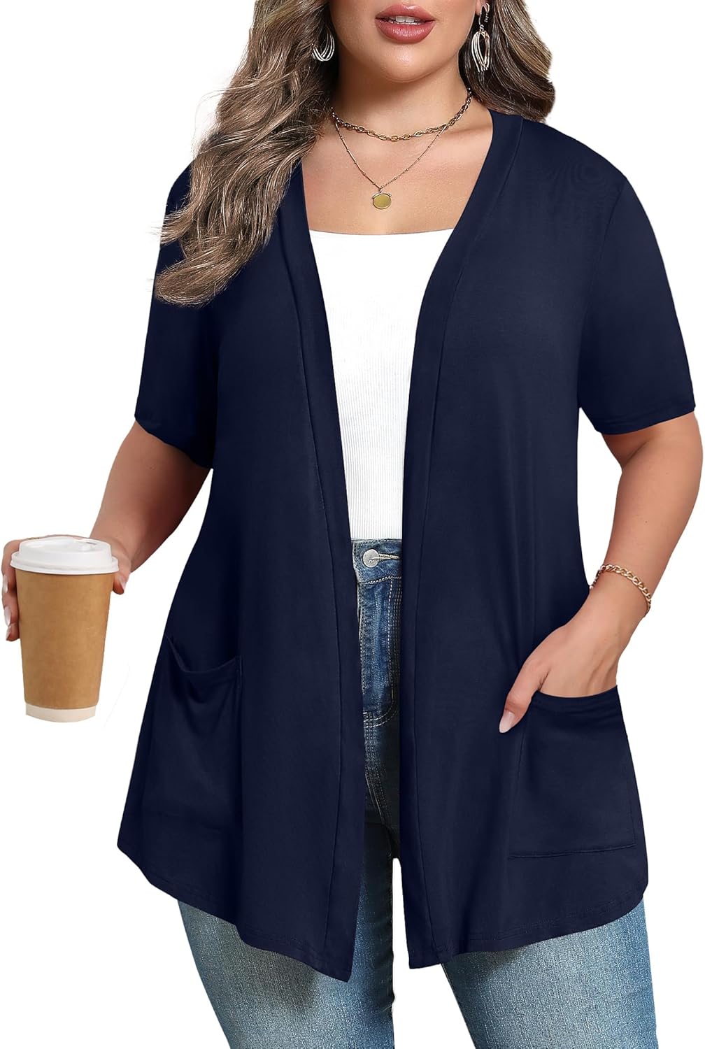 Women's Oversize Cardigans Lightweight Fall Long Sleeve Plus Size Flowy Open Front Shrugs with Pockets