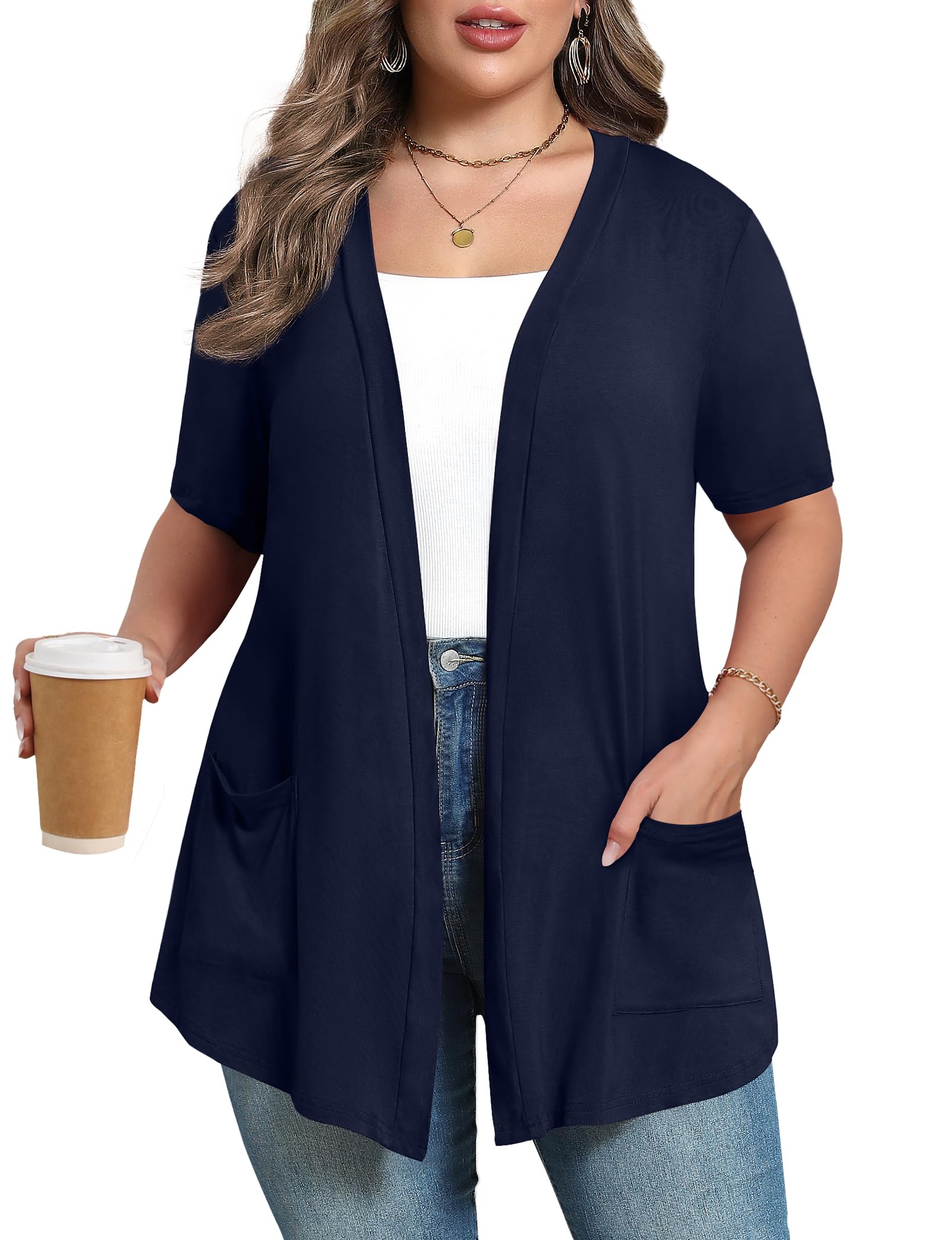 Plus Size Lightweight Cardigan for Women Soft with Pockets 1X-5X