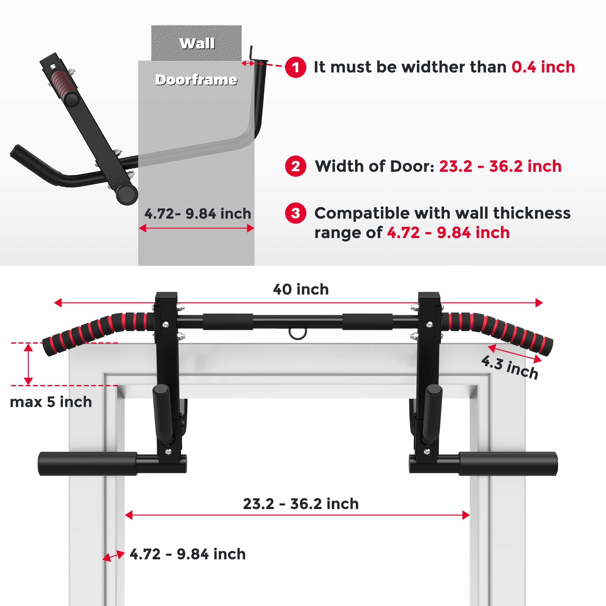 ONETWOFIT Barra de dominadas para marcos de puerta pull up bar