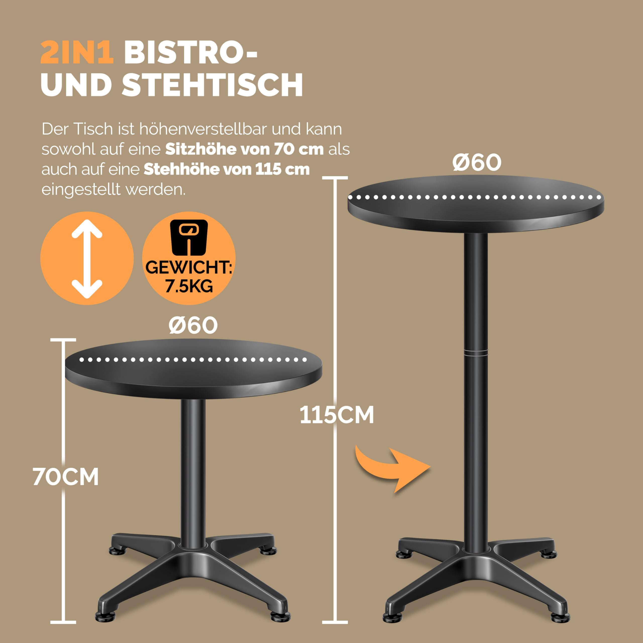 Statafel Set van 2 Zwart aluminium 60cm in hoogte verstelbaar