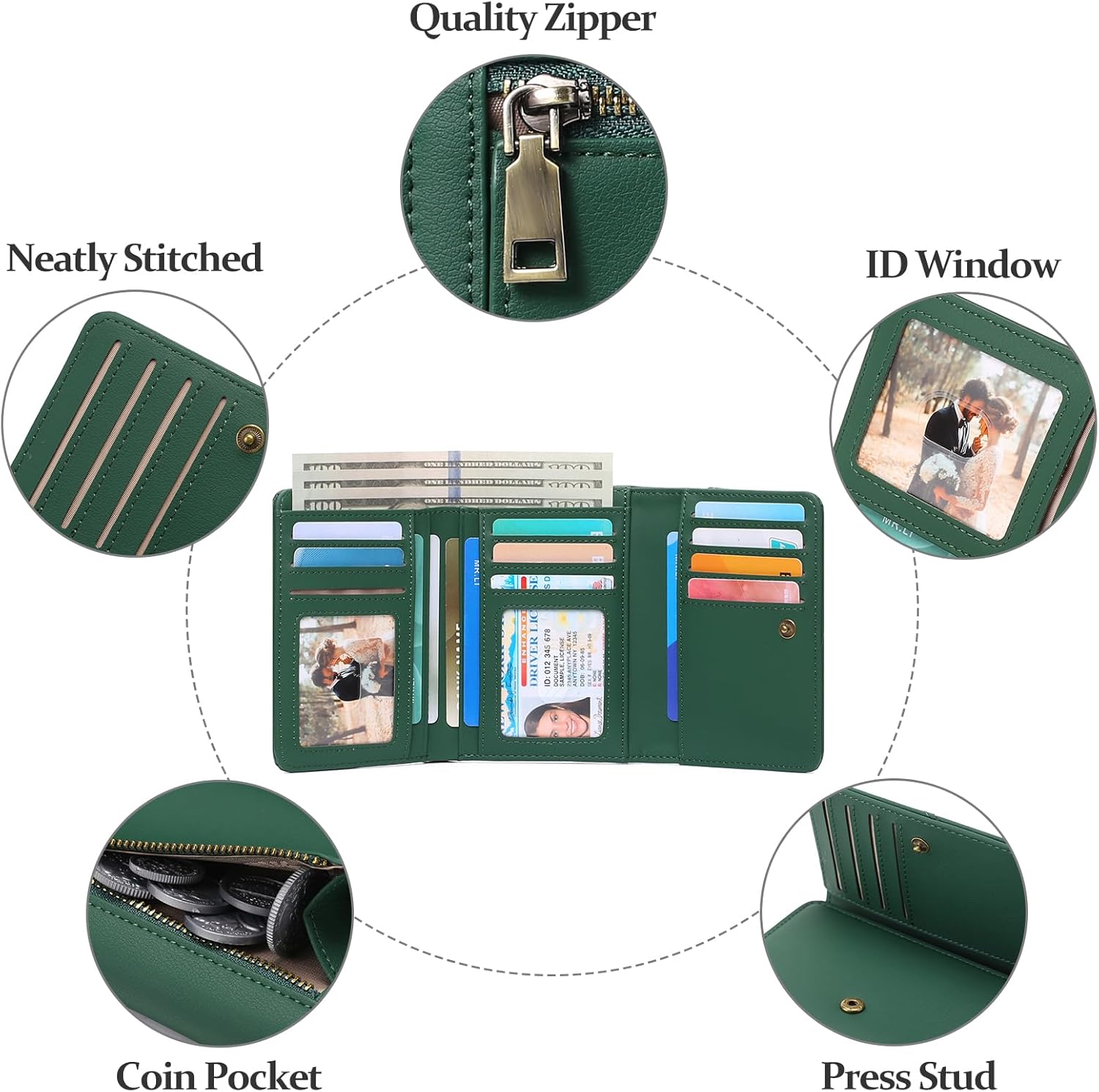 GAEKEAO Small Wallets for Women Leather RFID Blocking Trifold Ladies Wallets Credit Card Holder with Zipper Coin Pocket - Image 6