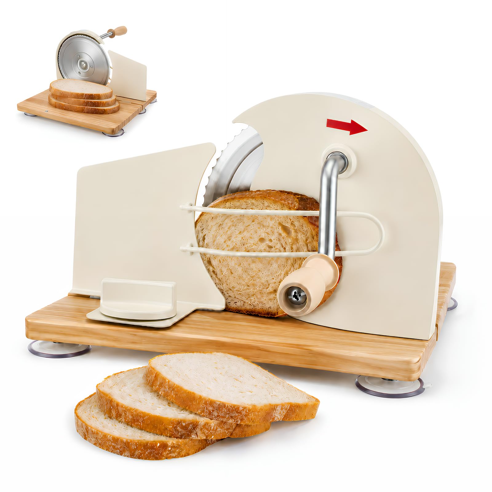 Trancheuse à pain manuelle avec manivelle et ventouses et antidérapantes | Épaisseur Réglable 0-20 mm, Trancheuse Manuelle à Manivelle avec Lame Acier Inox 304, Pliable pour Maison, Café, Boulangerie