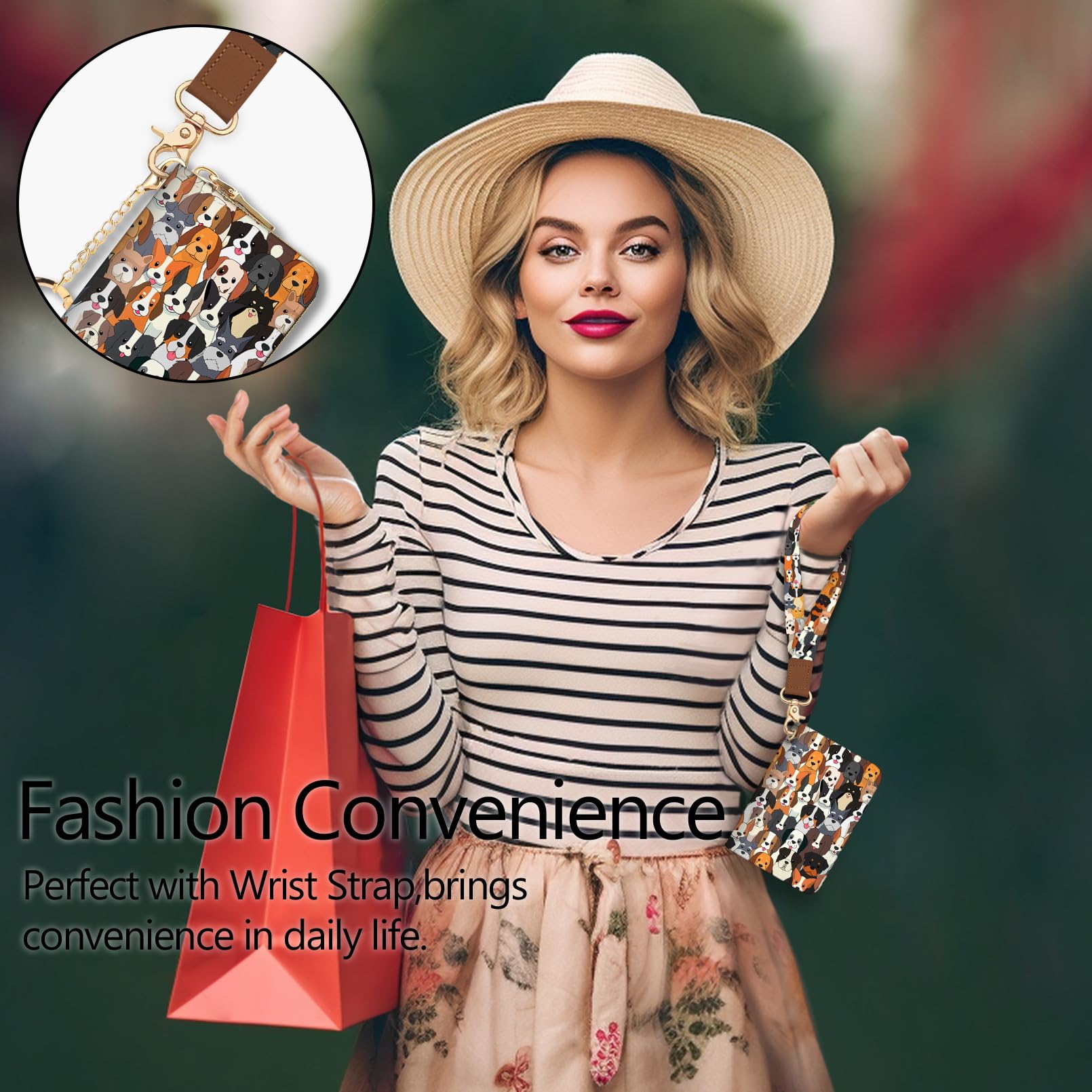 Blusabaca Credit Card Holder for Women, Gothic Floral Small RFID Wallet with Zipper, Card Keychain Wallet, Leather Wallet Card Case, Business Accordion Wallet Gift