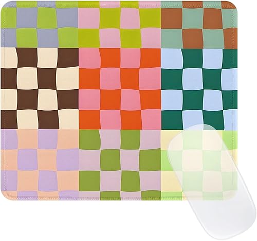Miniatura 33 de Bonita alfombrilla de ratón rosa, alfombrilla de ratón con patrón retro a cuadros, diseño de alfombrilla de ratón cuadriculada impermeable estética