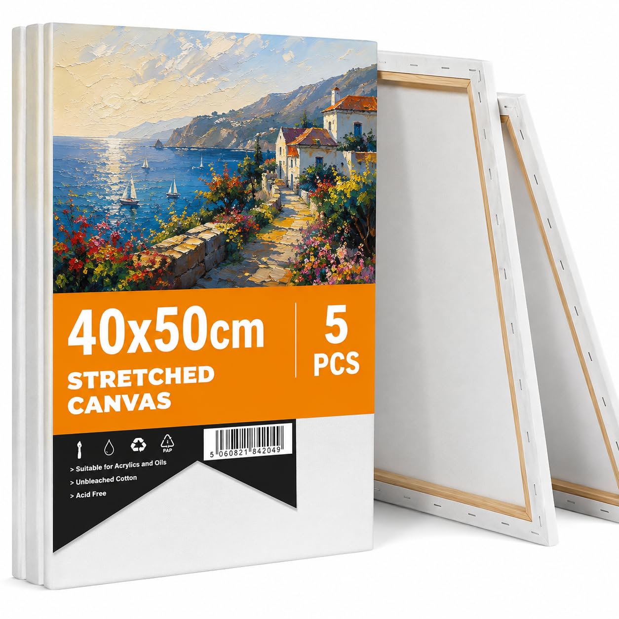 CONDA 40x50CM Stretched Canvas for Painting, 5 Pack Primed Large Canvas — image 1