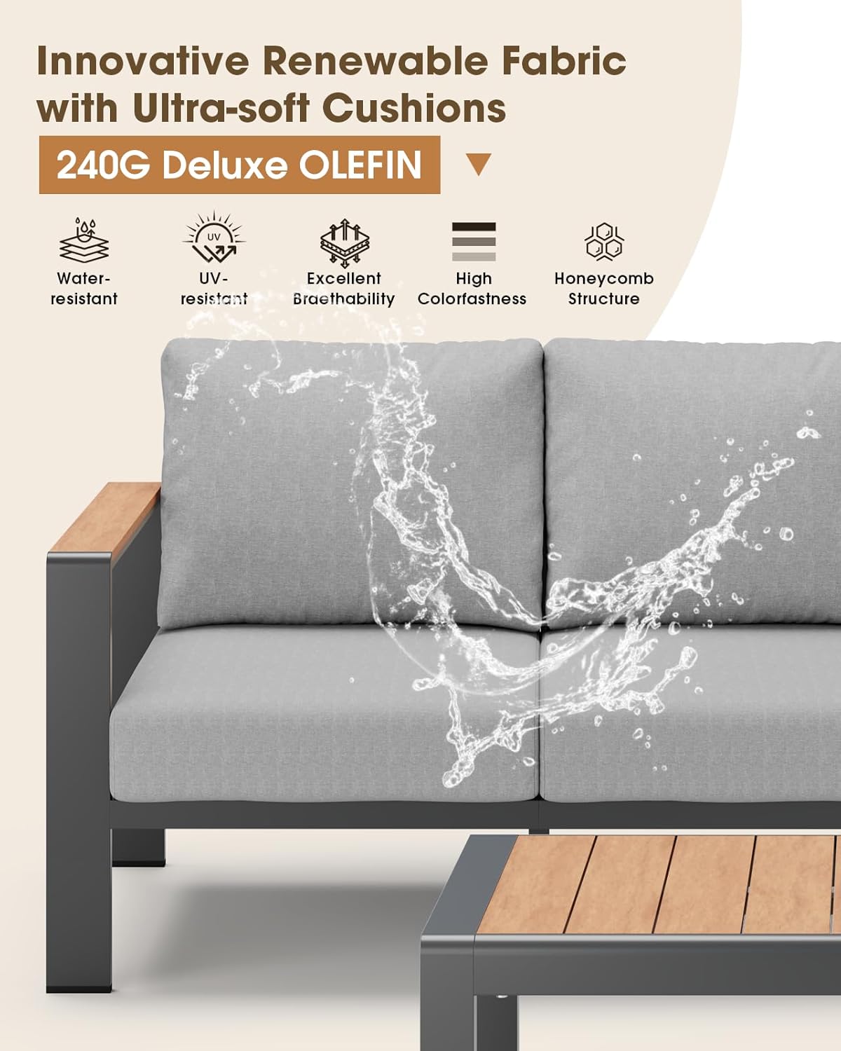 Aluminum Outdoor Patio Furniture Set 8 Seats, Outdoor Sectional Corner Sofa, Patio Conversation Sets with Coffee Table & Washable Thick Cushions, Outdoor Furniture for Backyard, Porch, Gray