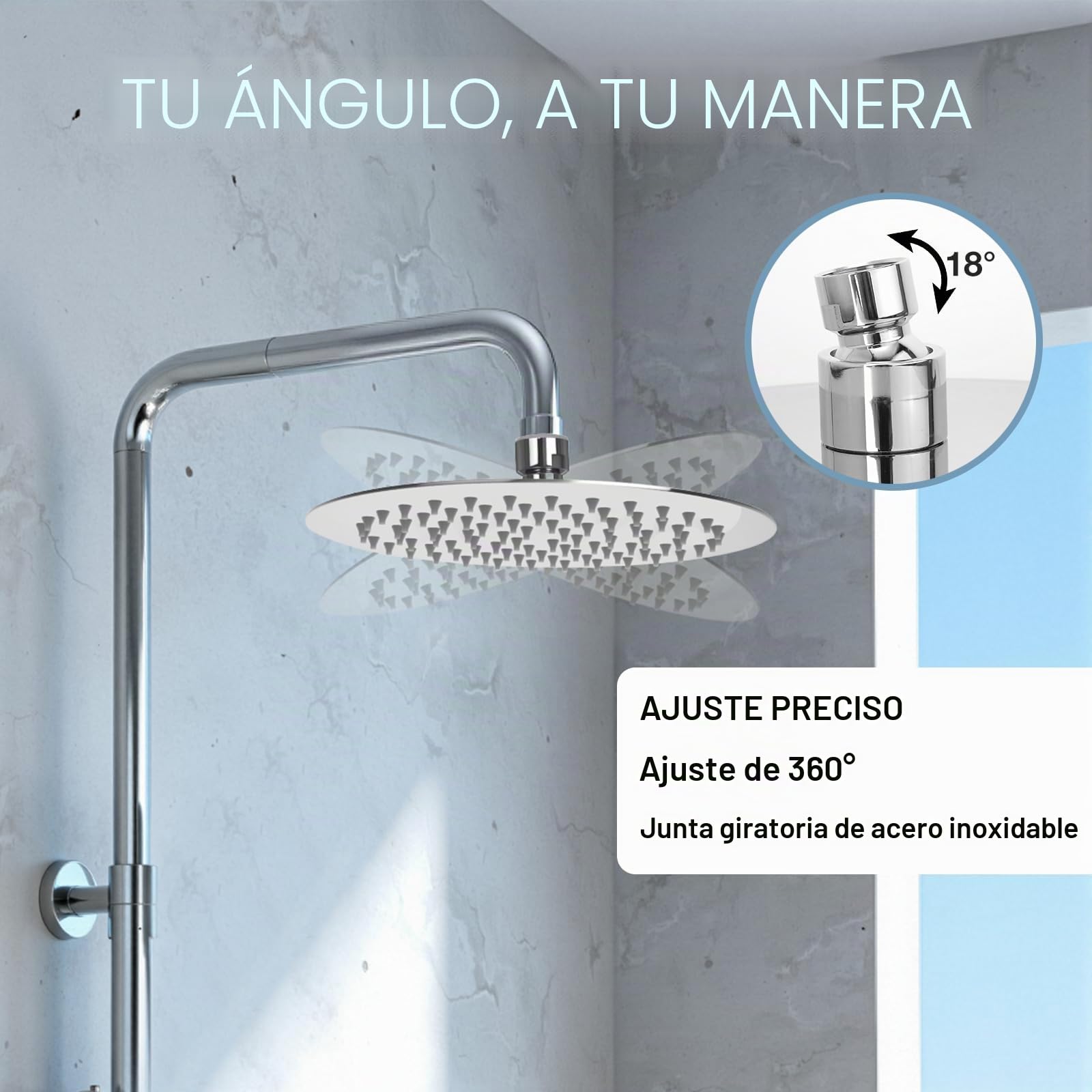 Cozary Cabezal de Ducha Lluvia Redonda 20cm (8 Pulgadas), Alcachofa de Ducha Alta Presión Acero Inoxidable con Boquillas Anti-Cal, Autolimpiante, Fácil Instalación sin Herramientas, Cromo