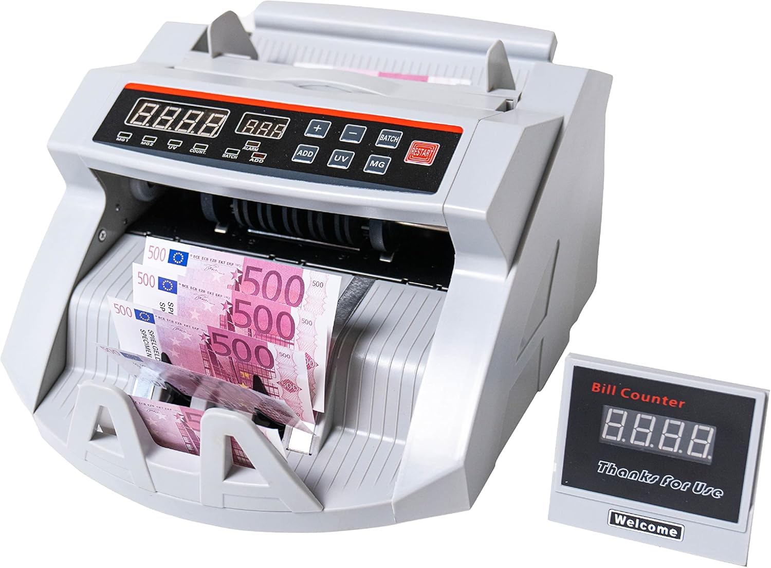 Conta Banconote | Macchina Conta Soldi Professionale | Rilevatore Banconote False 3-Fold | 1000 Banconote/min | Verifica Banconote e Controllo Soldi Falsi | Incl. Pennarello Banconote