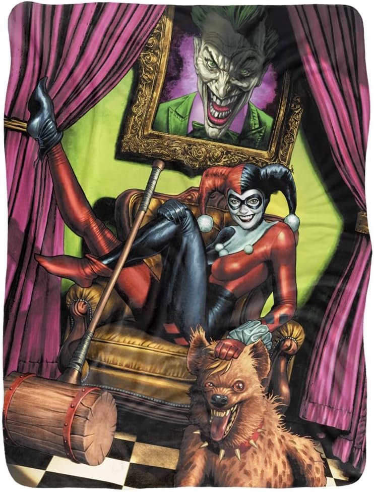 LOGOVISION Batman Harley Quinn Joker Portrait Silky Touch Sherpa Back Super Soft Throw Blanket 60"x80"