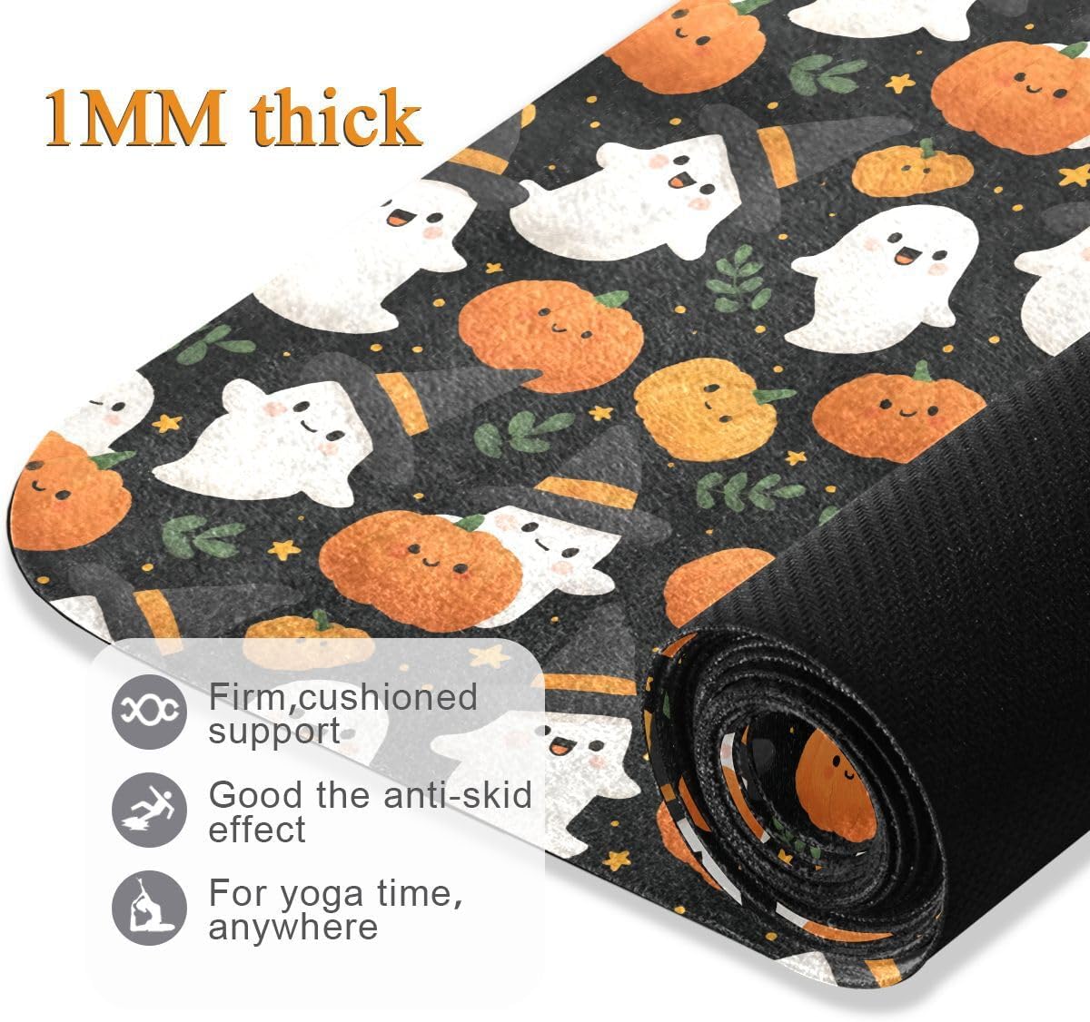 ALAZA Ghosts Pumpkins Magic Hats Pattern Yoga Mat Non Slip Fitness Exercise Mat, Workout Mat for Yoga, Pilates and Floor Exercises