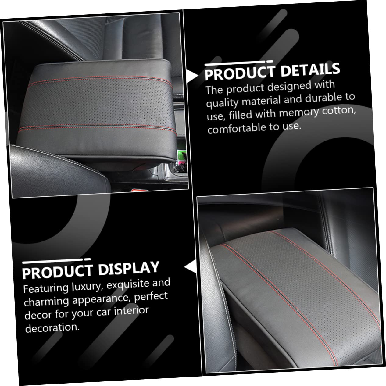 Ciieeo Funda y de Reposabrazos Cubierta para Coche Central Negra de Cuero Artificial Algodón Viscoelástico, Protección Cómoda para Interior